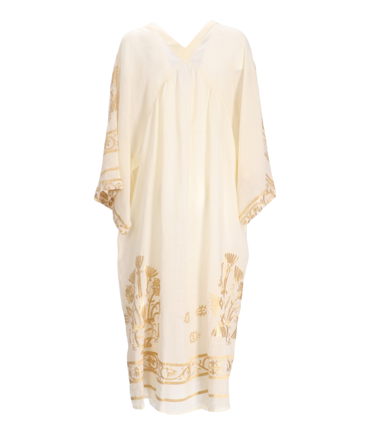 Crete Bell Sleeve Long Dress in Beige Gold