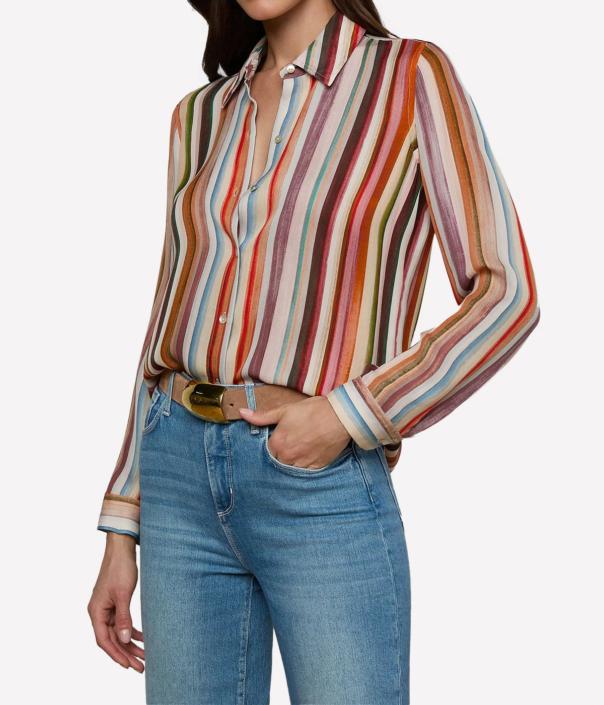 Nina LS Blouse In Multi Watercolor Stripe