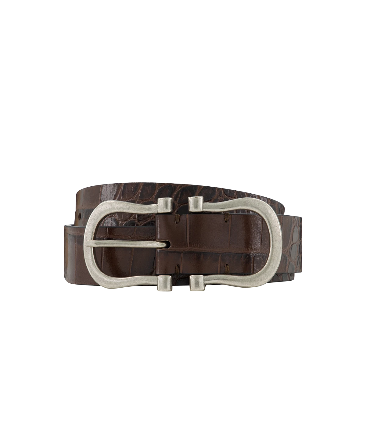 Baby Silver Nicky X Belt in Chocolate Crocodile