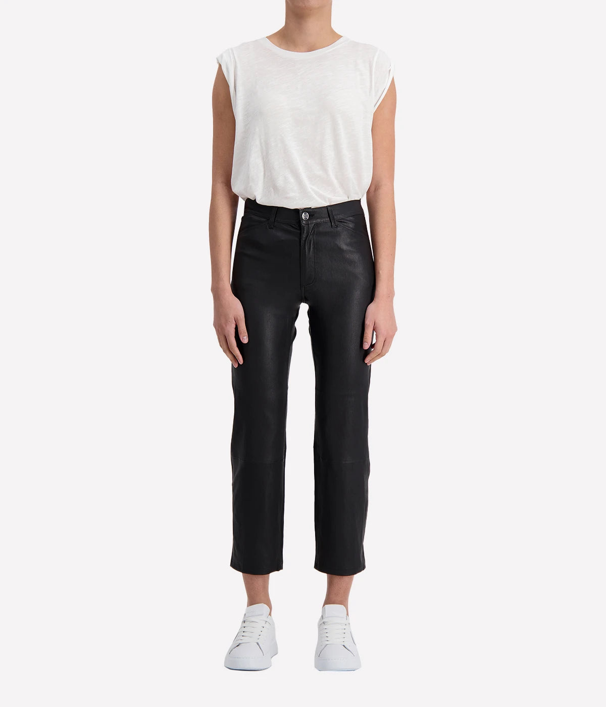 *FINAL SALE* 5 Pocket Crop Flare Leather Pant in Black