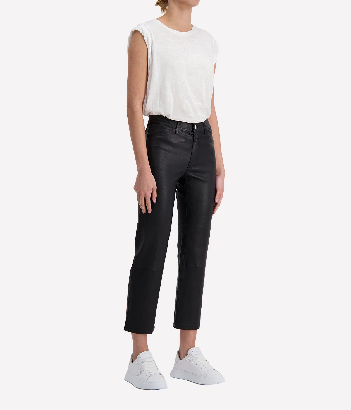 *FINAL SALE* 5 Pocket Crop Flare Leather Pant in Black