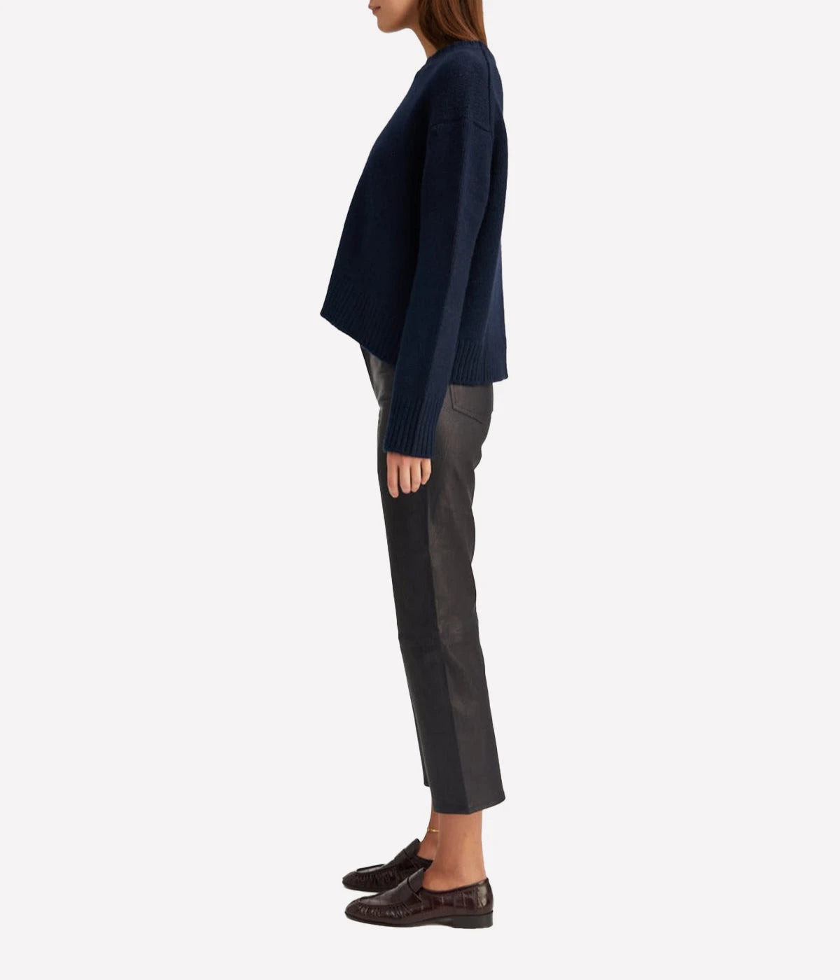 5 Pocket Straight Leg Leather Pant in Navy