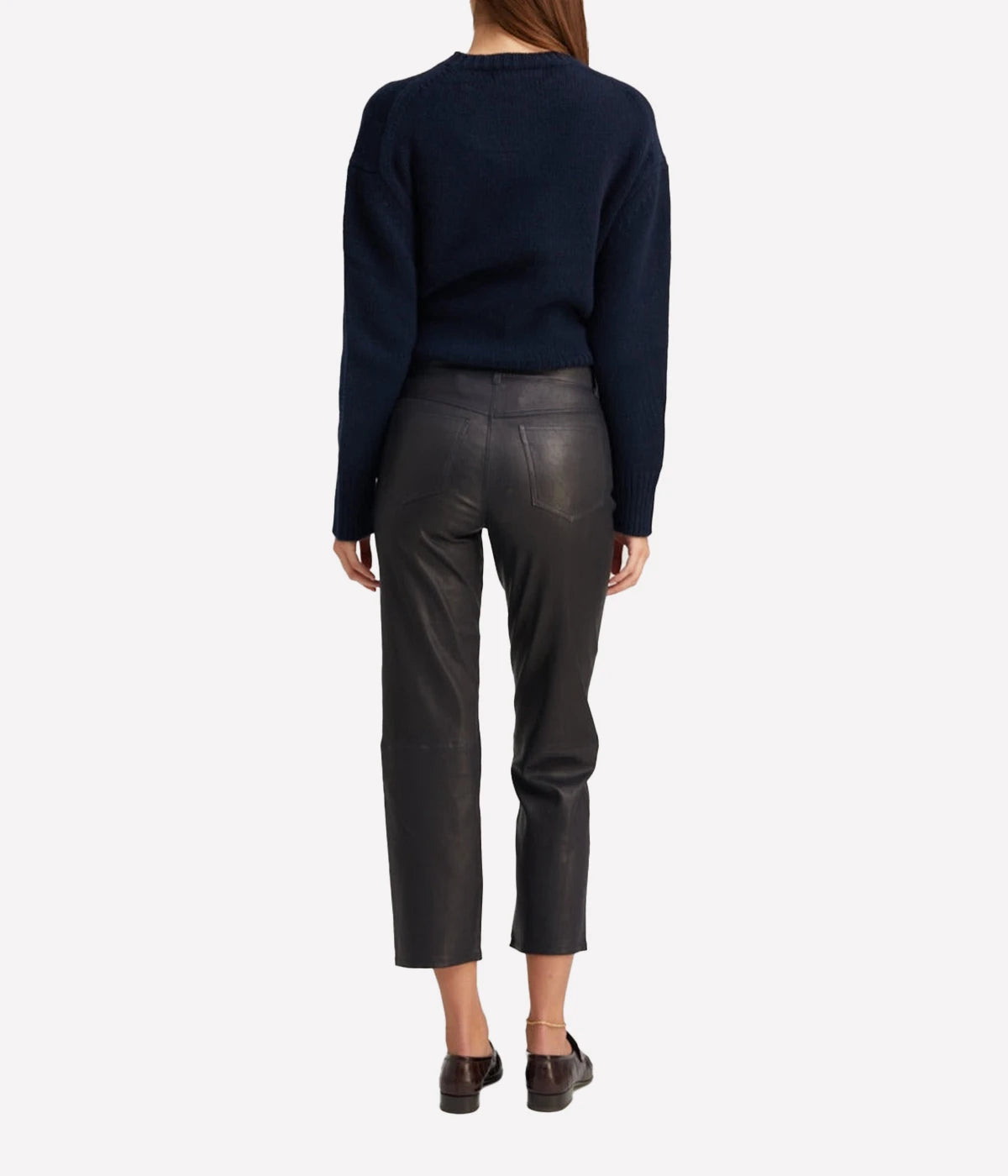 5 Pocket Straight Leg Leather Pant in Navy