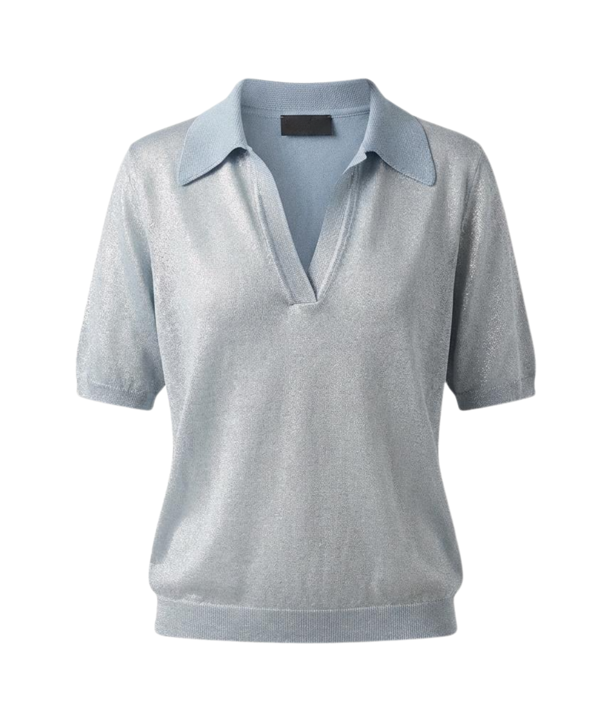 Laminated Polo Neck Pullover in Dusty Blue