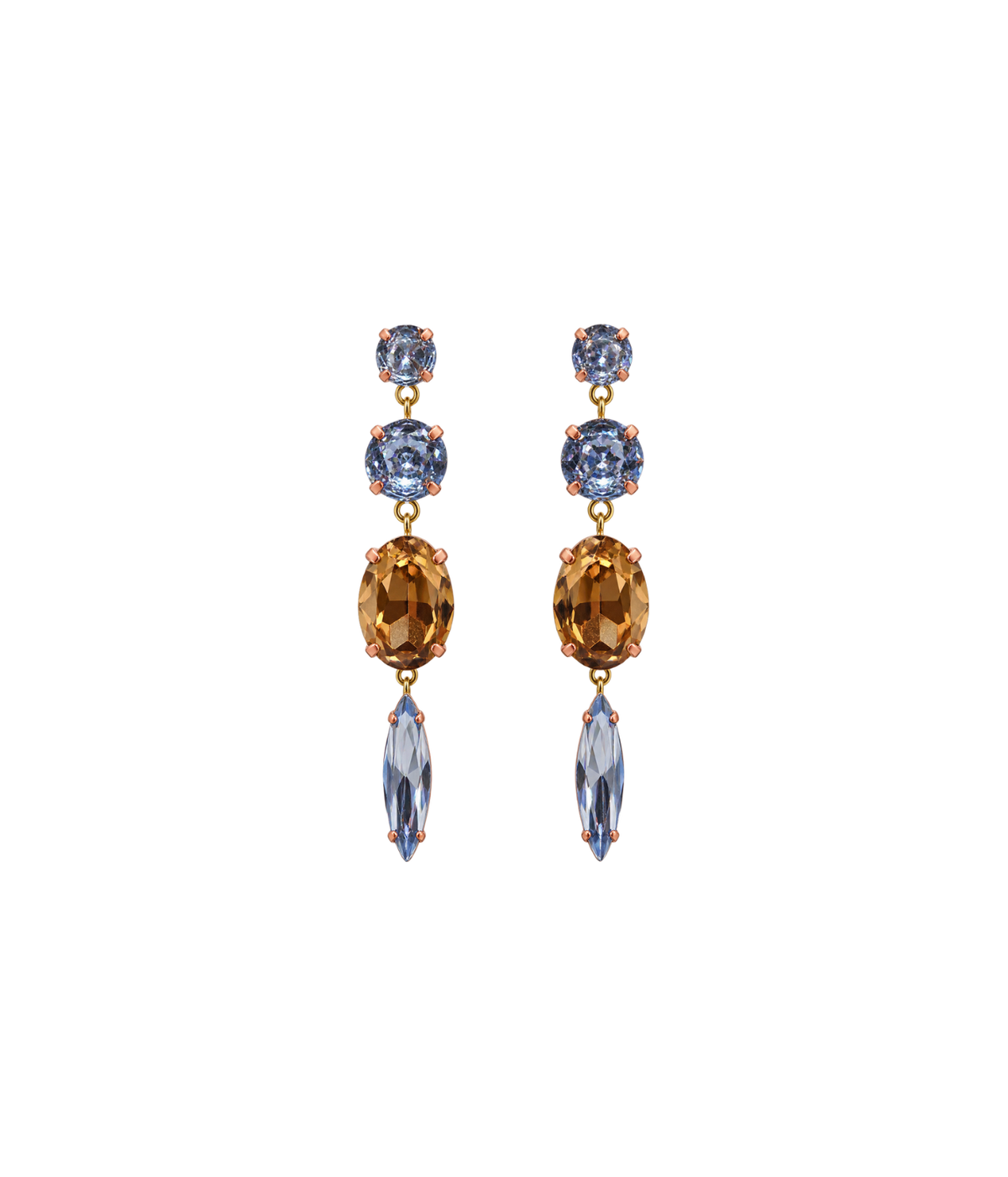 Crystal Drop Earrings in Champagne & Blue