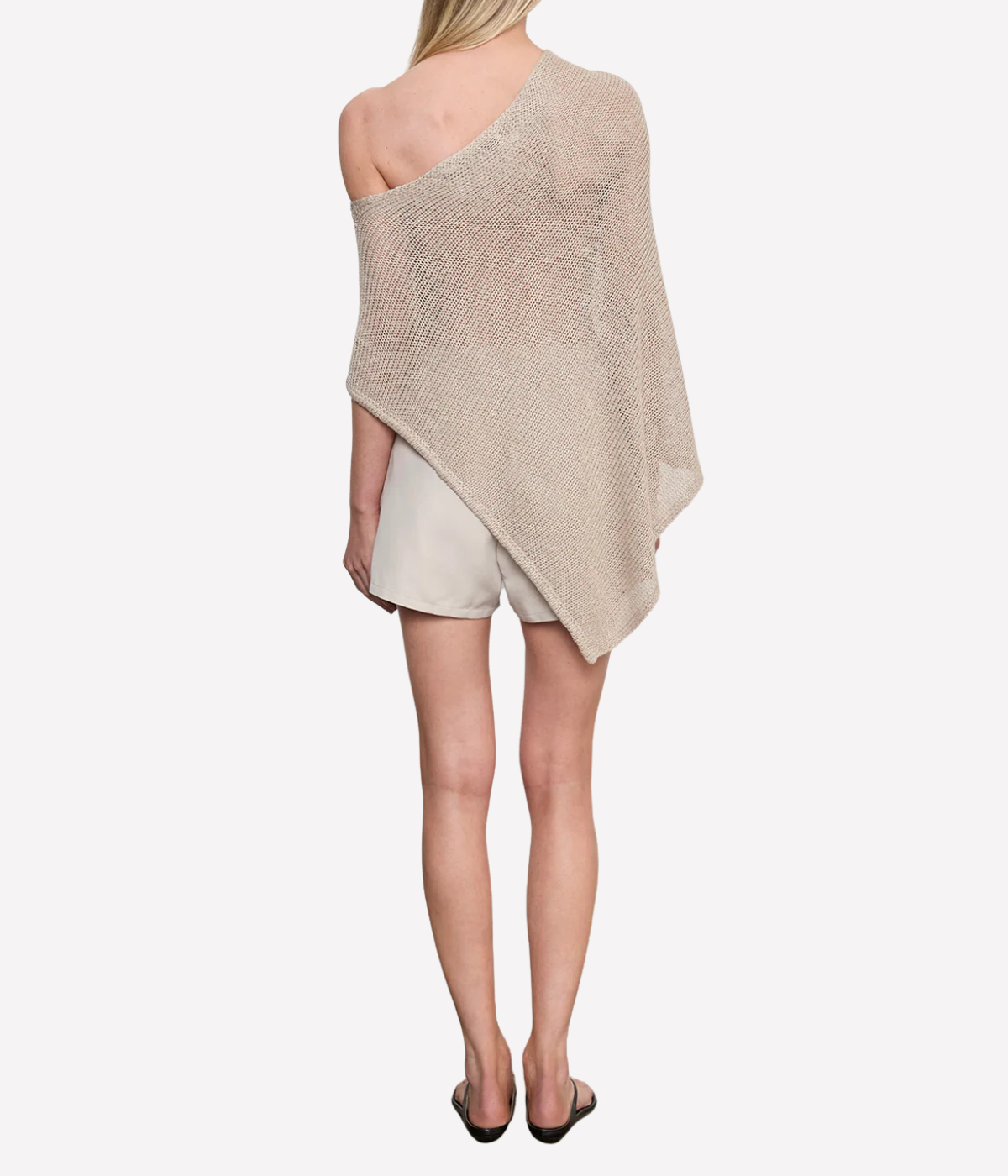 Linen Open Poncho in Oatmeal
