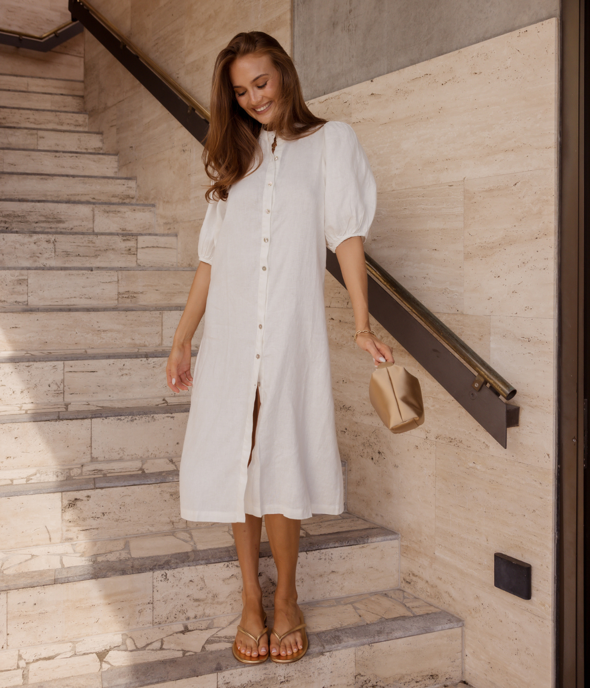 Bubble Linen Dress in WHITE