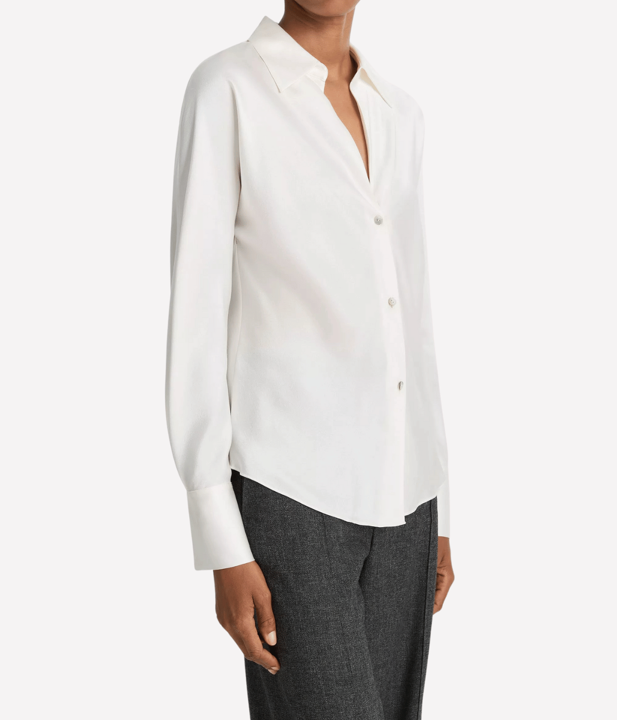 L/S Button Down Silk Blouse in Off White
