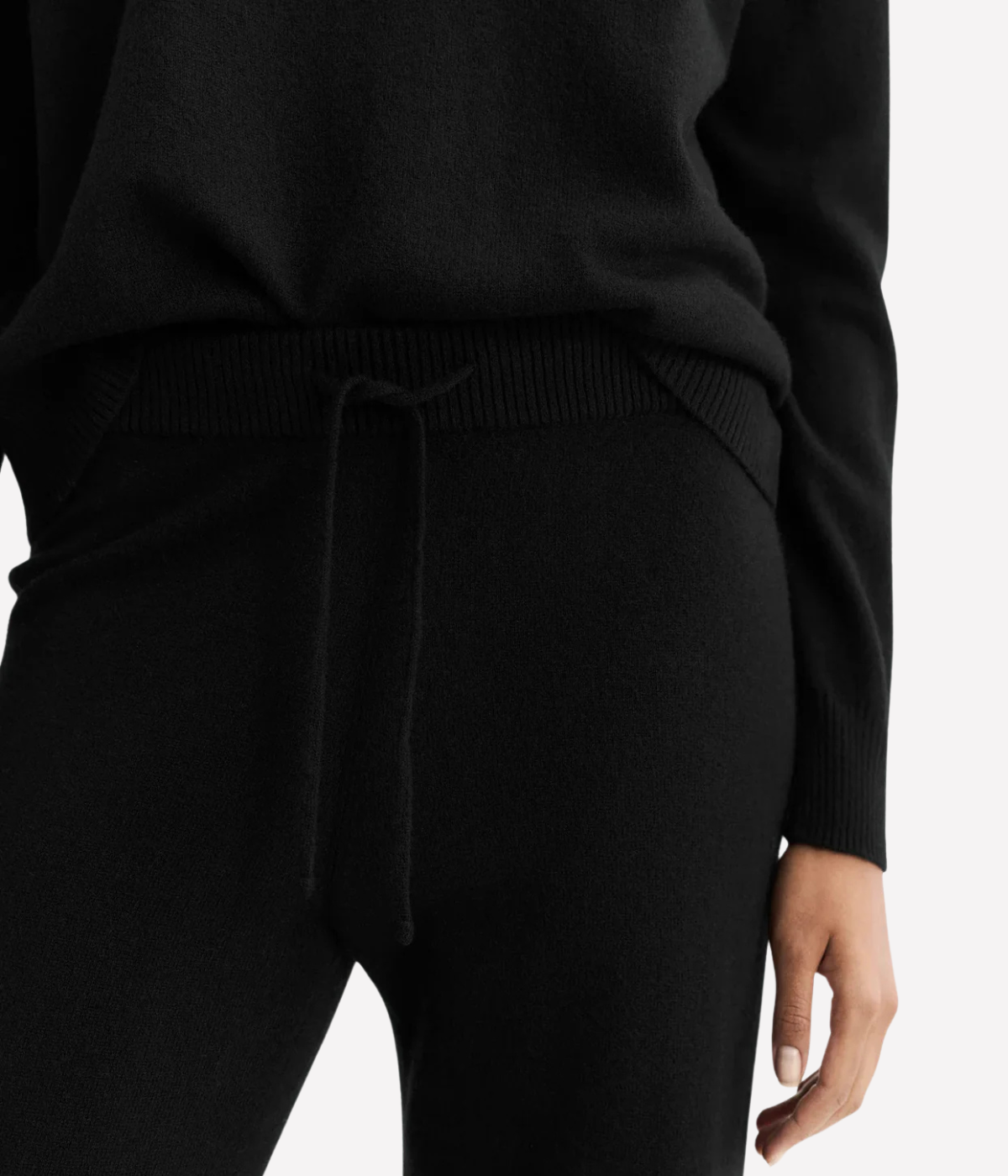 Soft Goat Cashmere Wide Leg Pant in Black – Close Up Detail