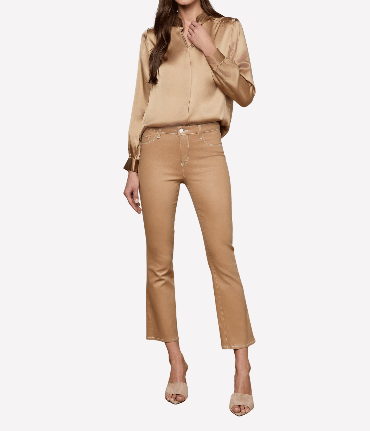 Bianca Band Collar Blouse in Chai Latte