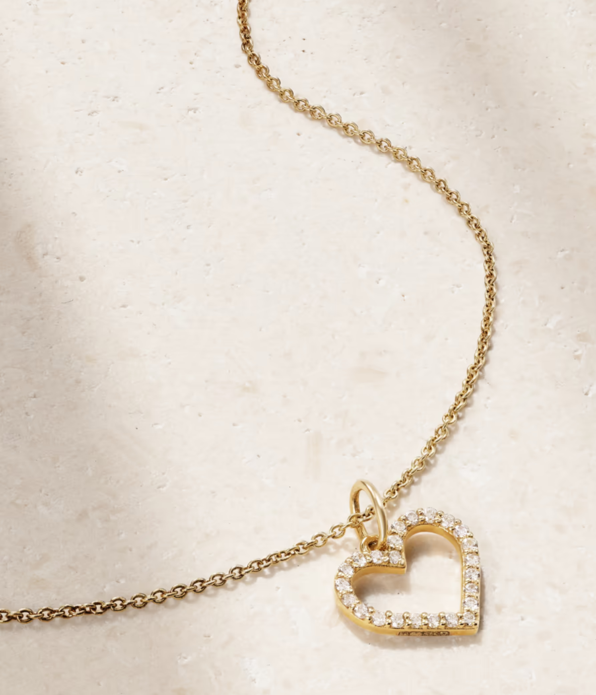 Small Open Heart Charm Necklace in 14k Yellow Gold