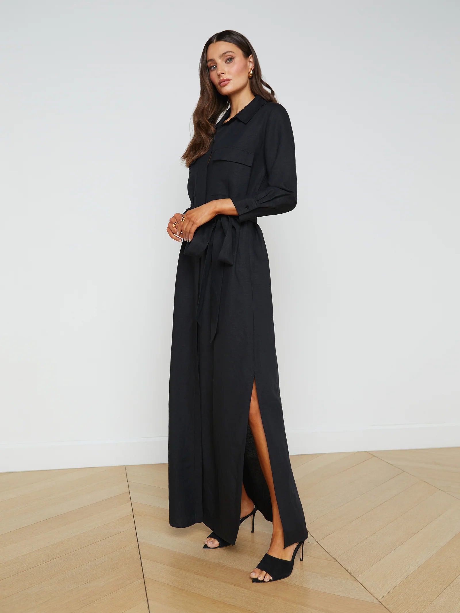 *FINAL SALE* Cameron Long Shirt Dress in Black