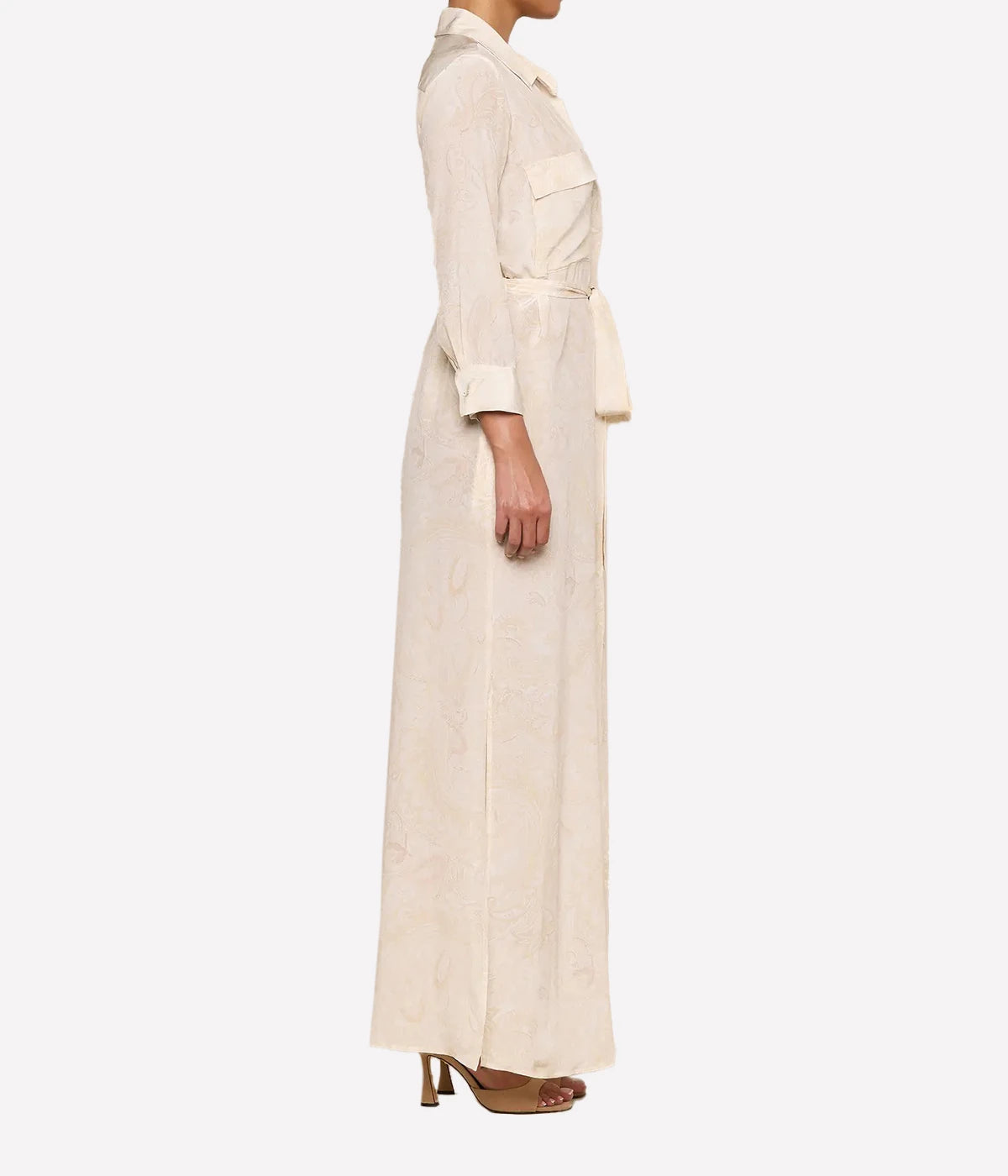 Cameron Long Shirt Dress in Vintage White Tonal Paisley