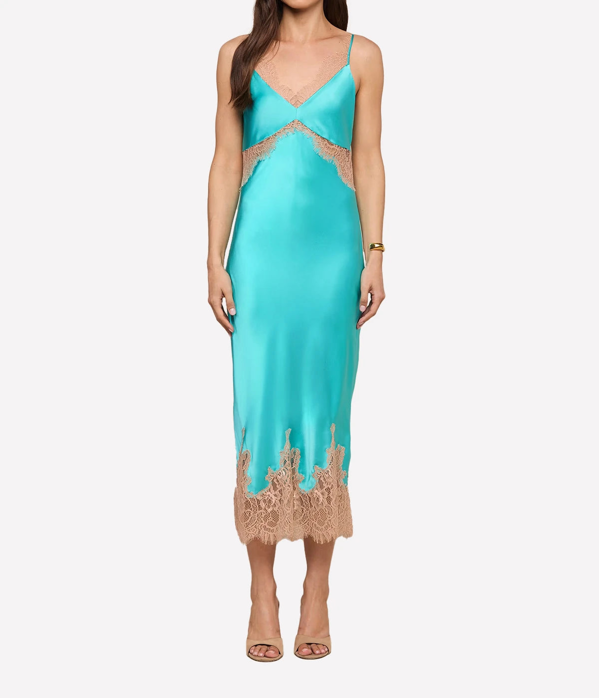 Scotly Lace Trim Dress In Cyan Cappuccino