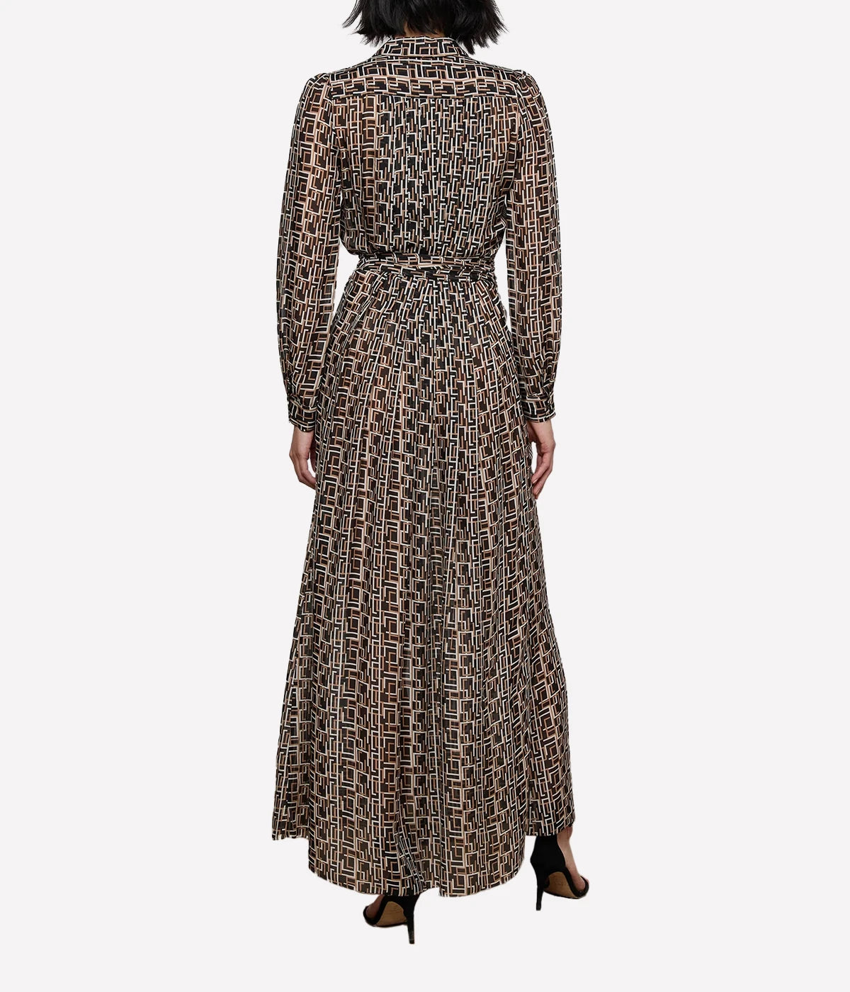 Klaudia Pin Tuck Shirt Dress in Black Multi L Geo Print