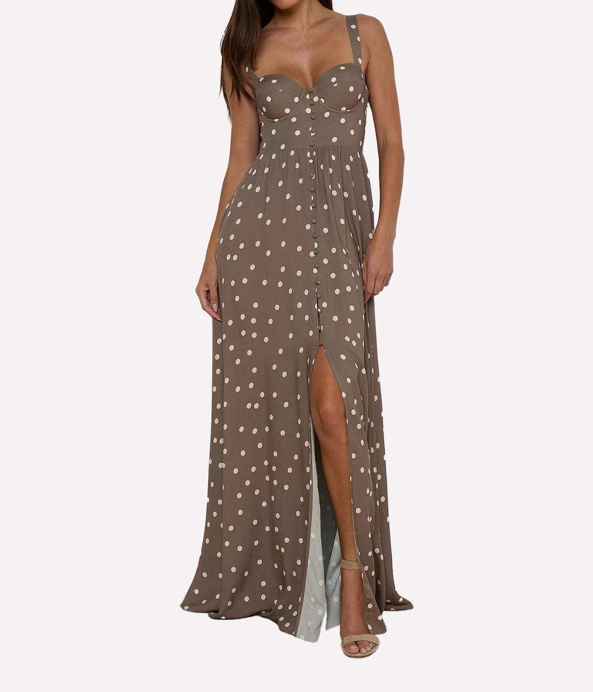 Rosette Maxi Dress In Cardamom Ecru Polka Dot