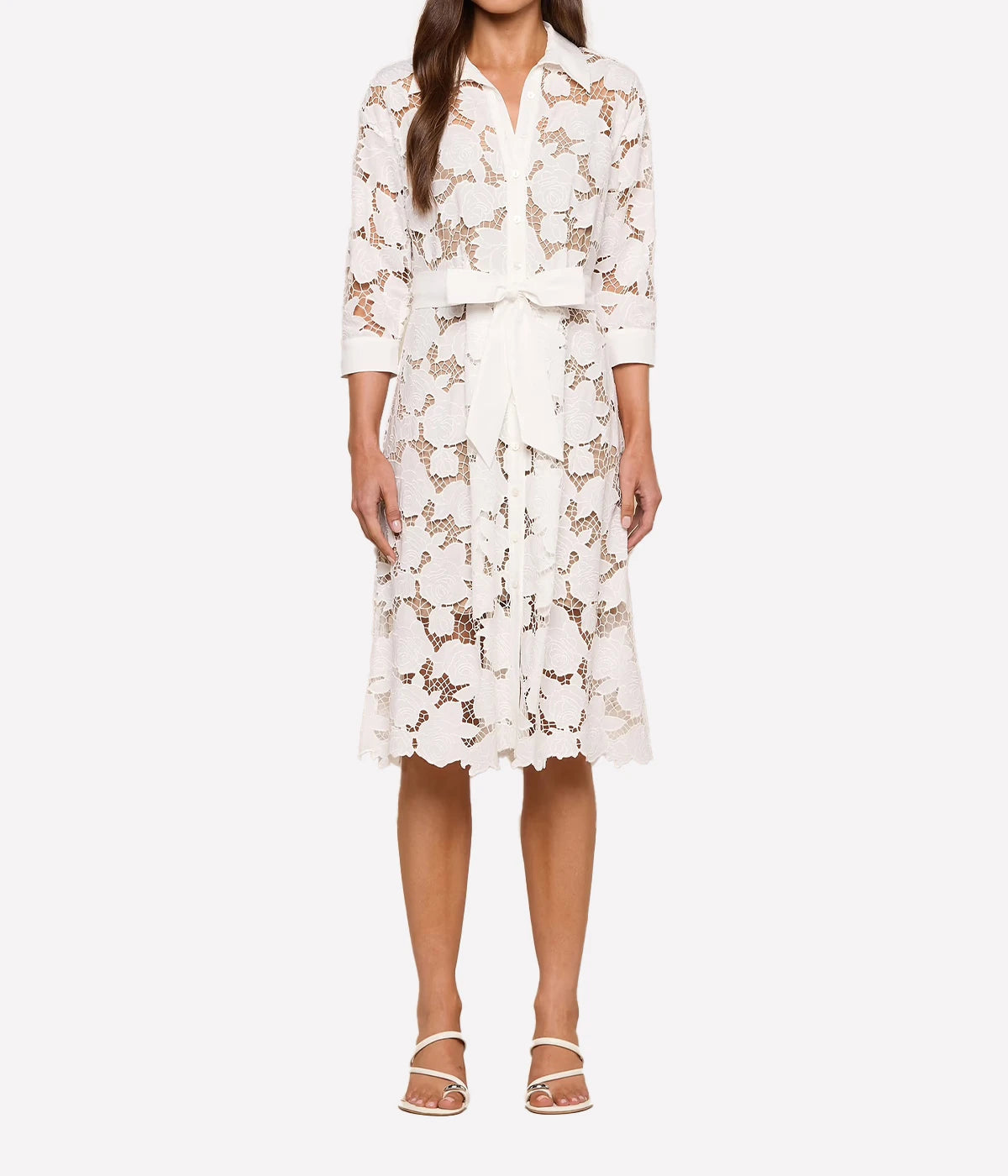 May Lace Midi Shirt Dress in Ivory