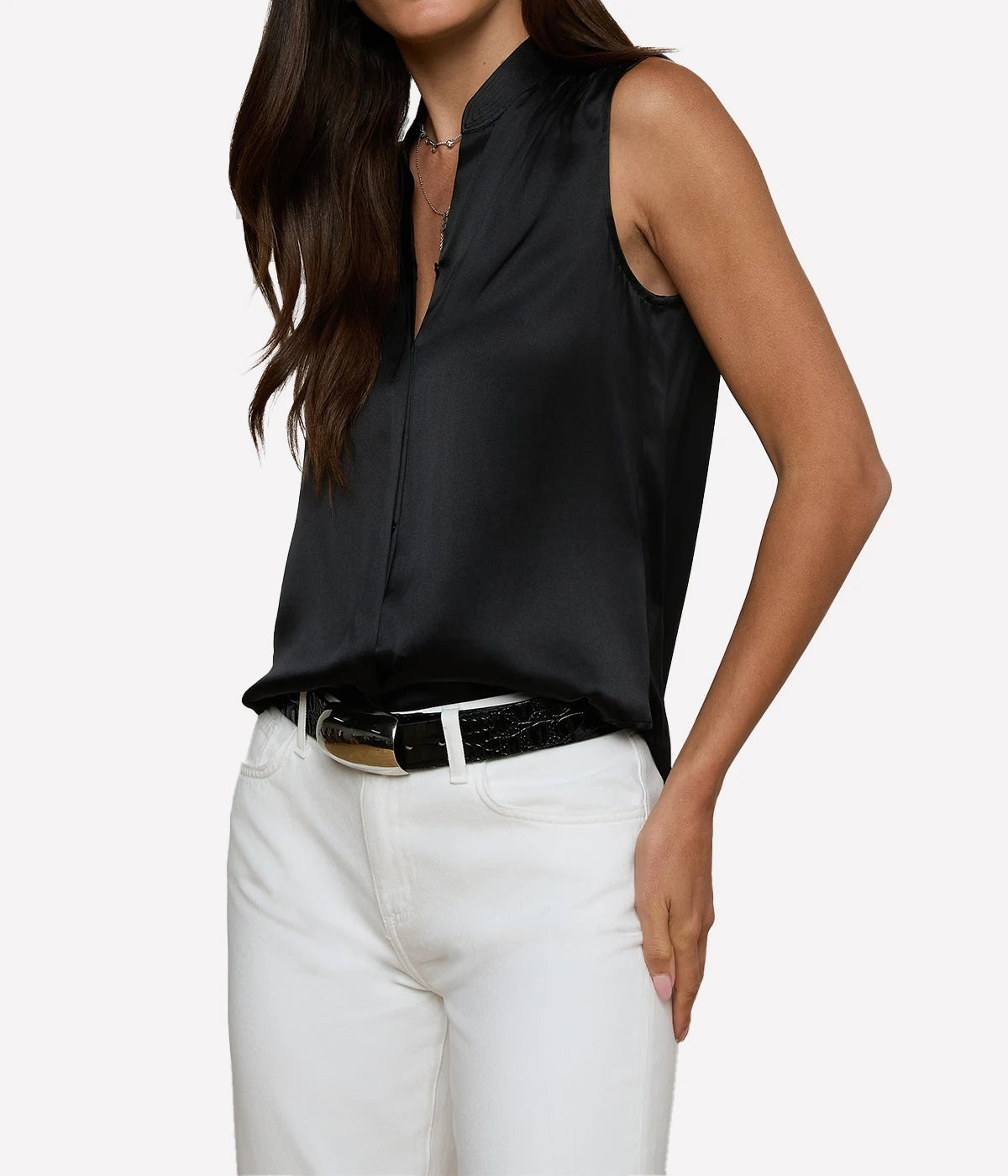 Phoebe Sleeveless Band Blouse In Black