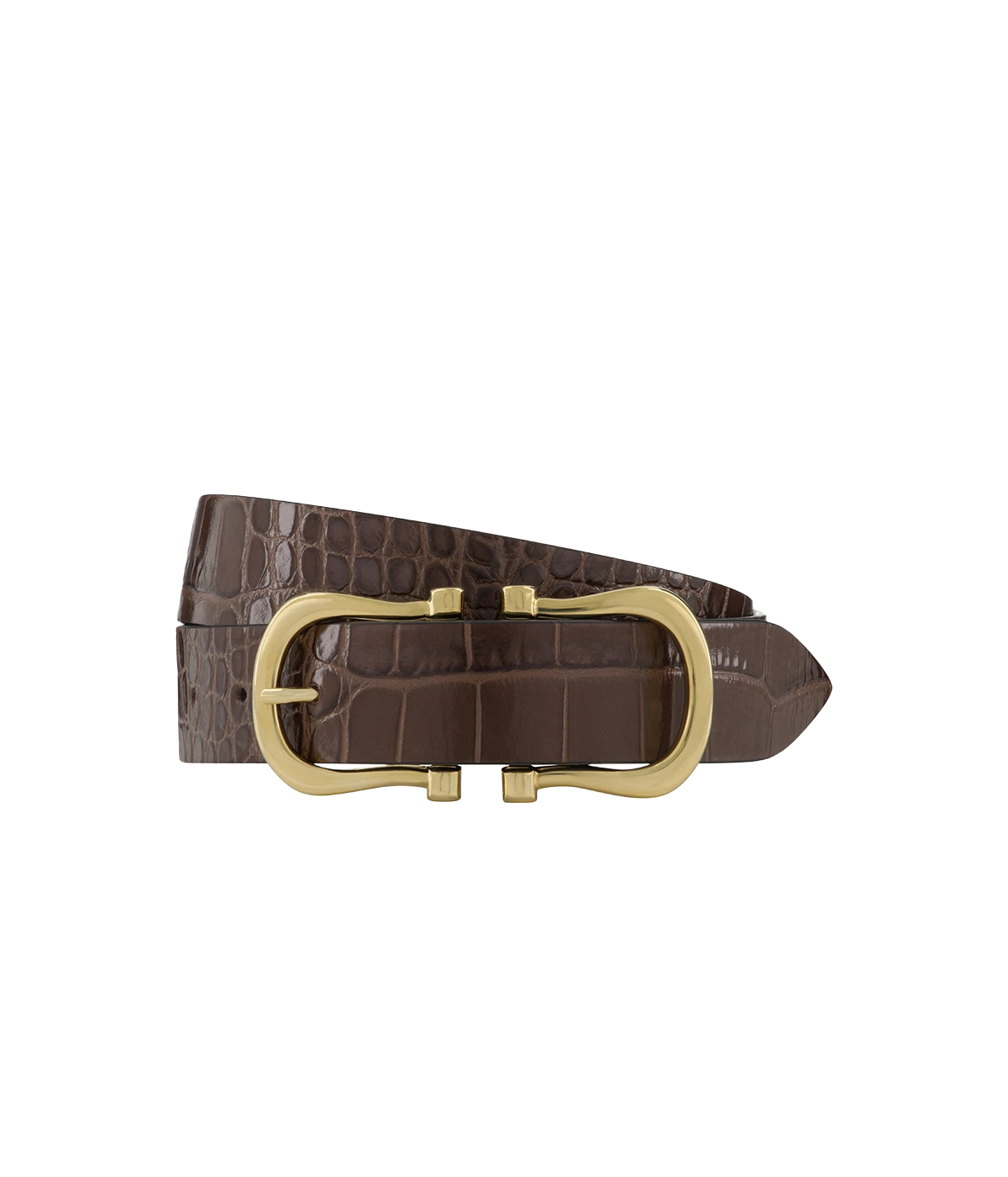 Baby Gold Nicky X Belt in Chocolate Crocodile
