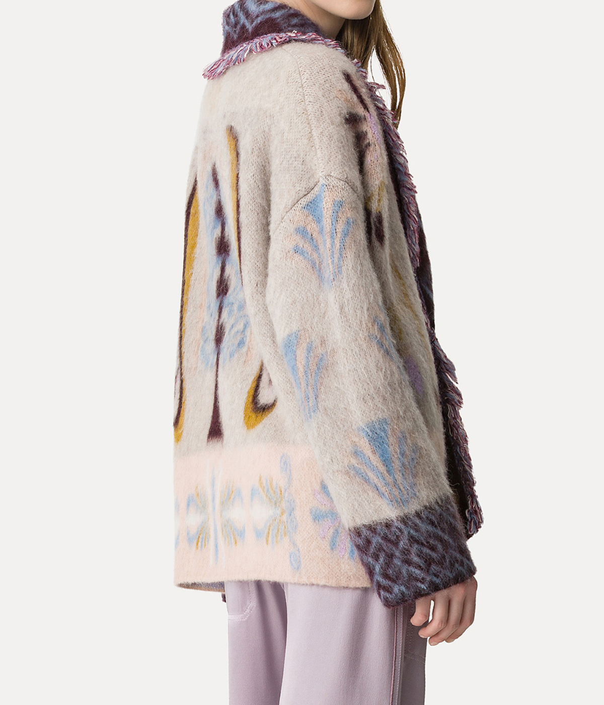 Baby Alpaca Sogni Jacquard Long Cardigan in Avorio