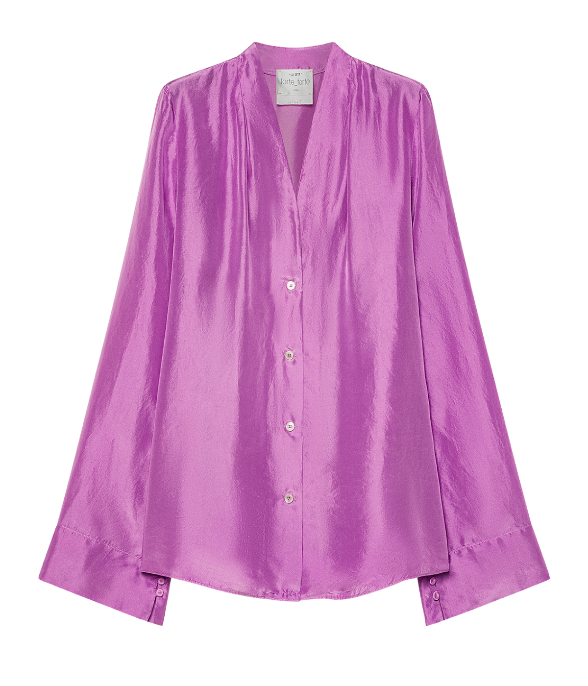 Habotai Silk Long Sleeves V Neck Shirt in burlesque