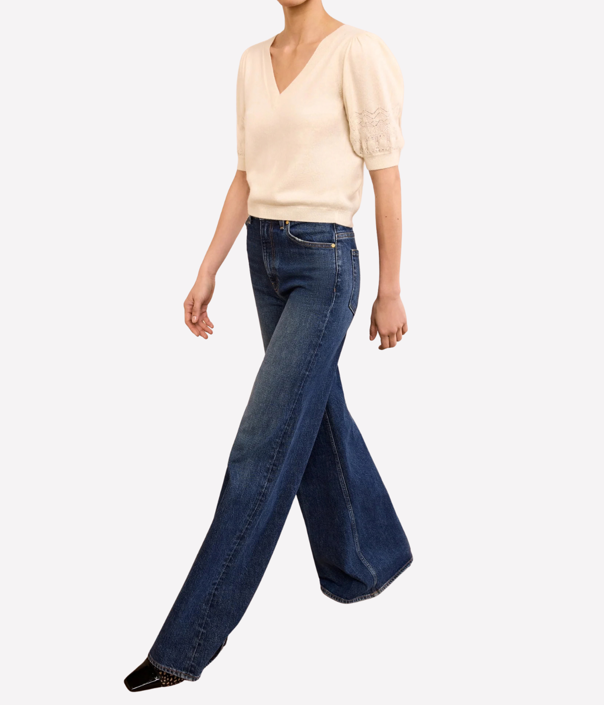 Reina Puff Cashmere Top In Pearl