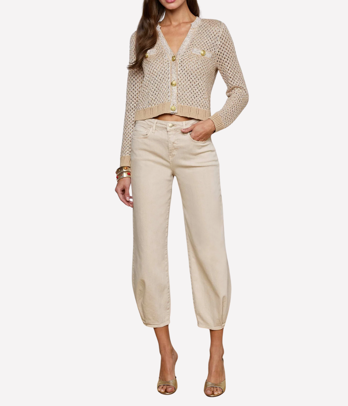 Blanca Sequin Cardigan in Natural Gold