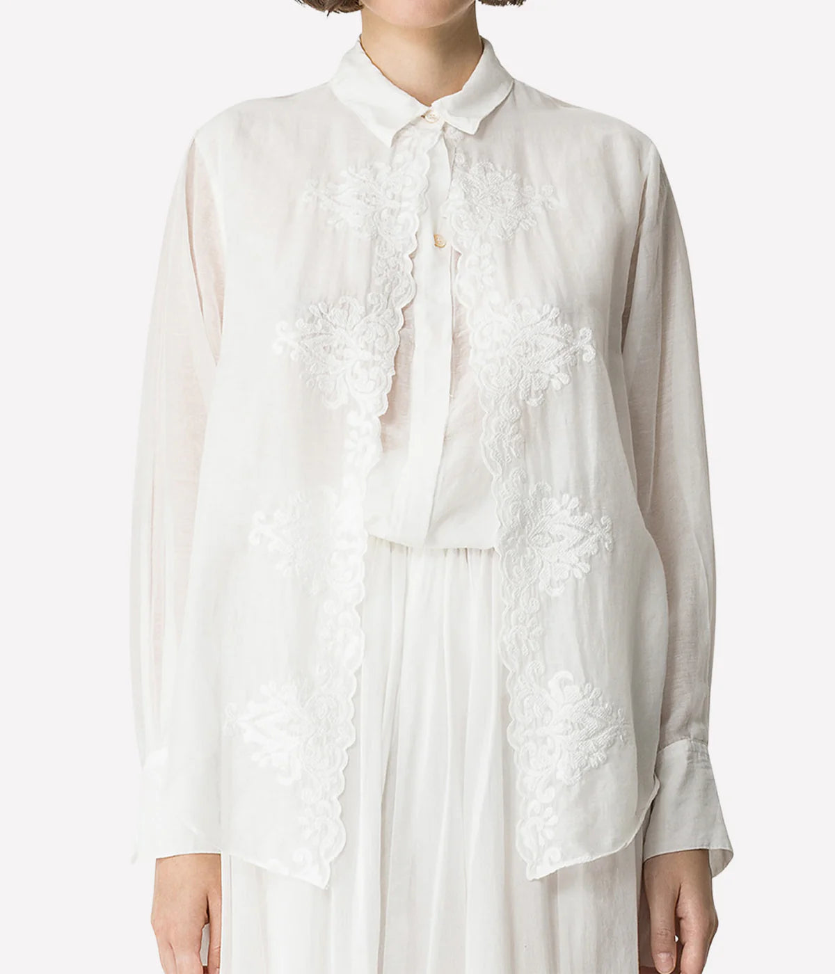 Embroidered Voile Shirt In Bianco