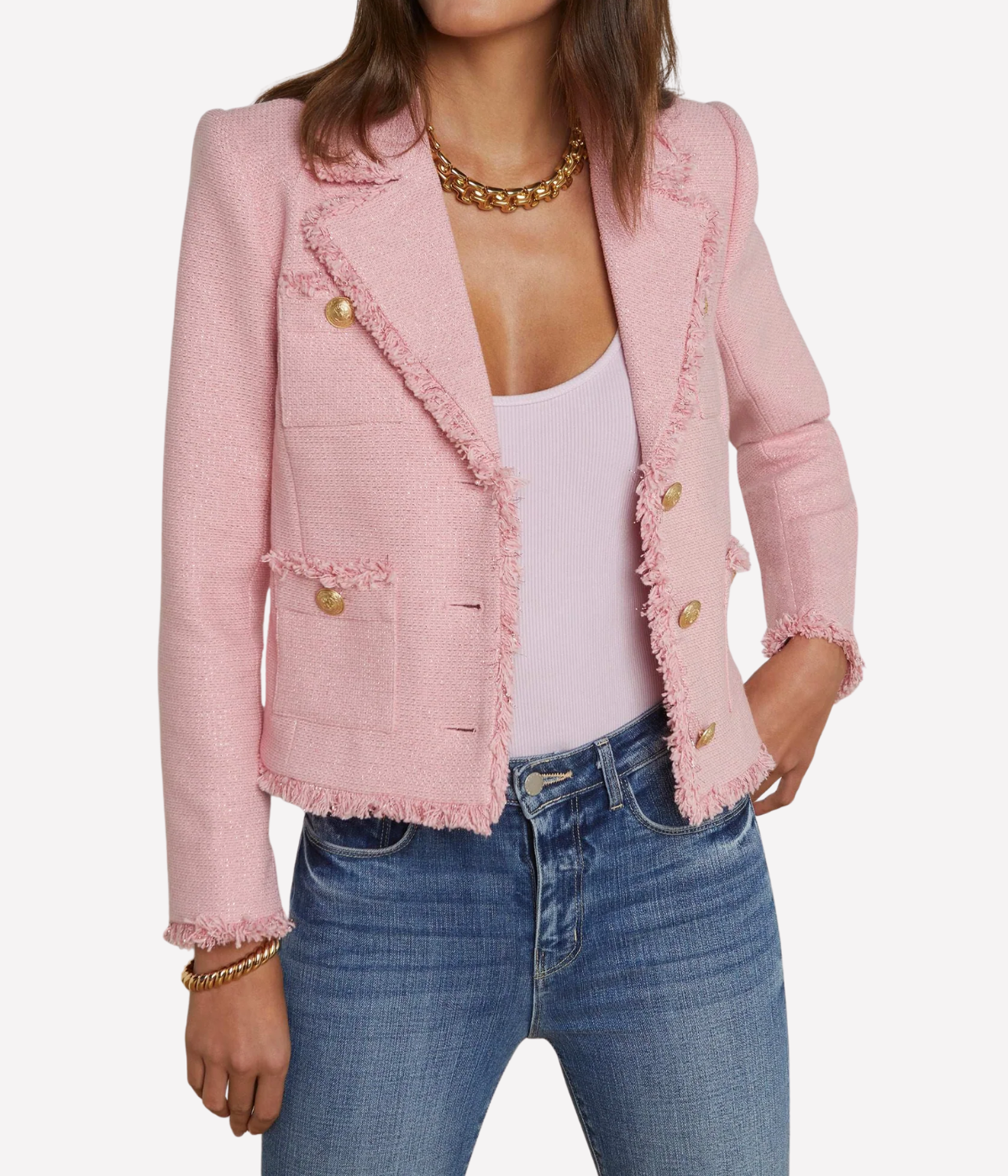 Sylvia Collared Jacket in Pale Pink Gold