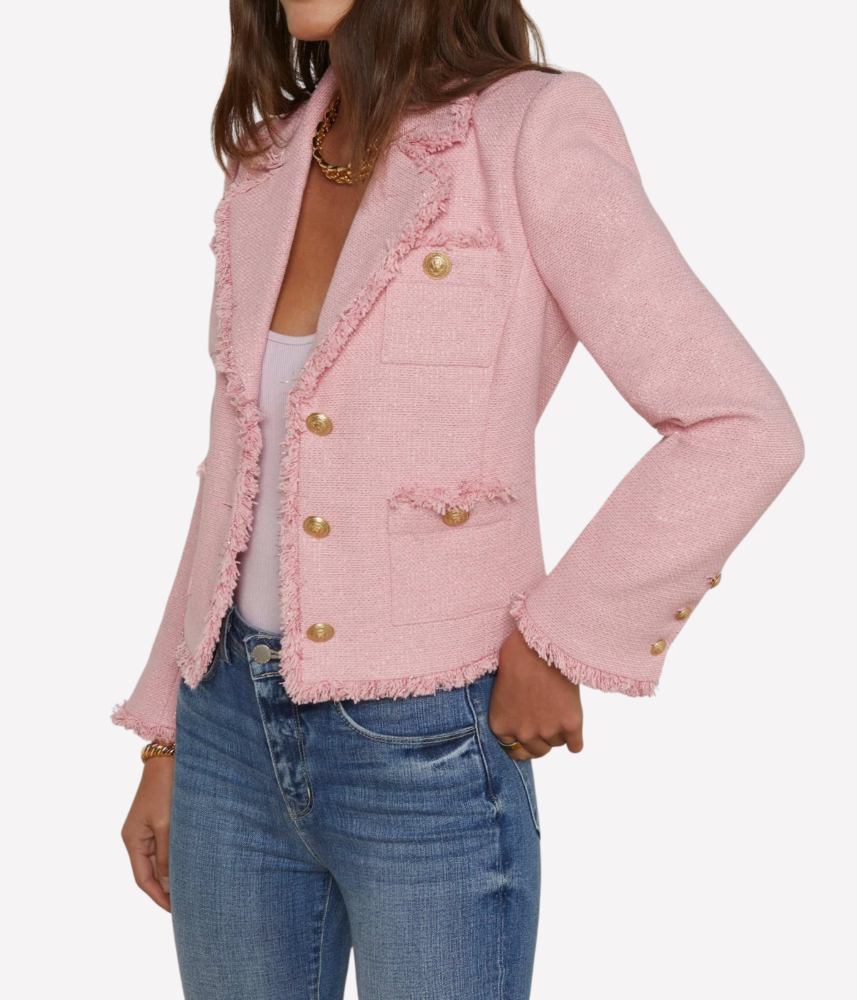 Sylvia Collared Jacket in Pale Pink Gold