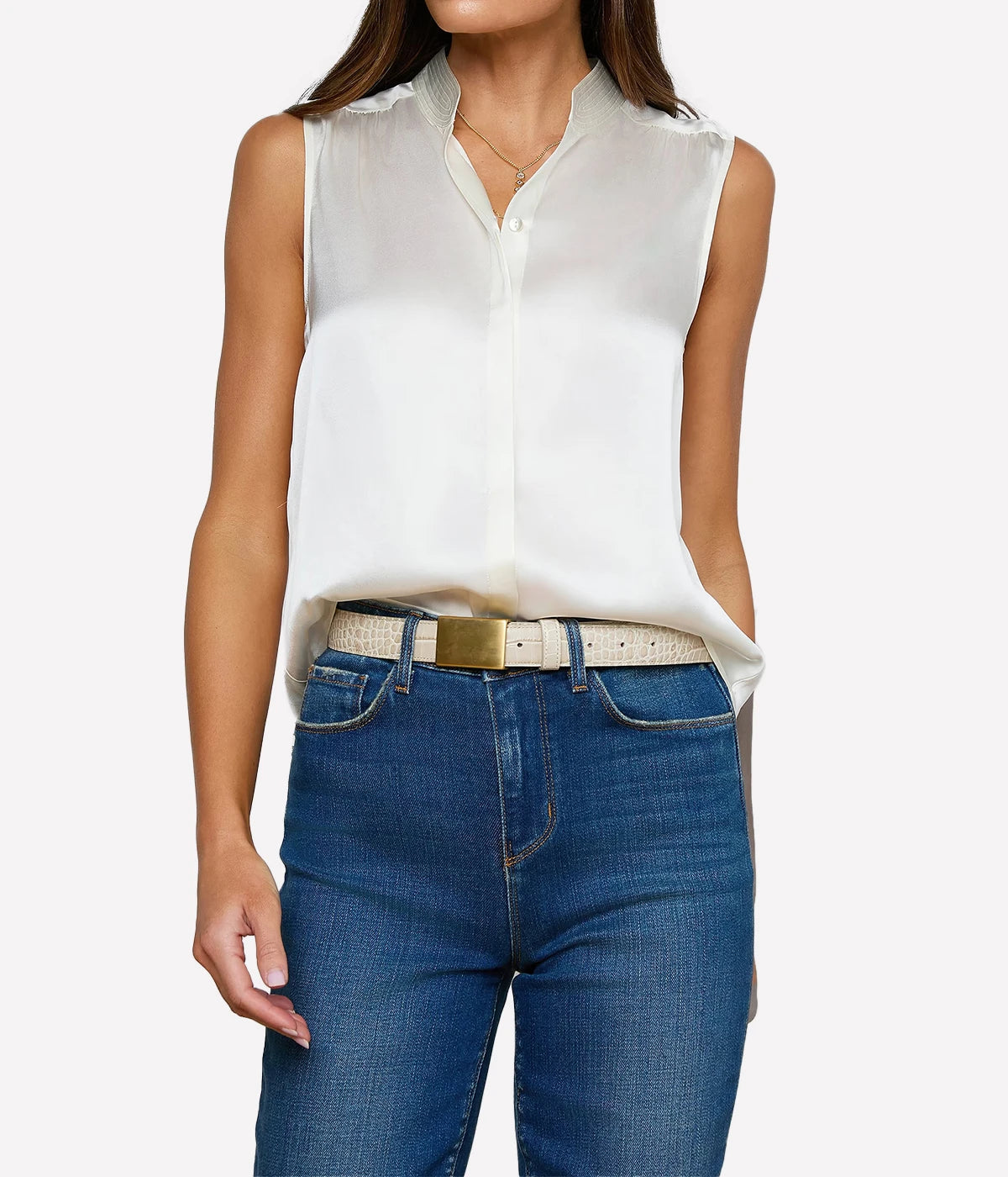 Phoebe Sleeveless Band Blouse In Ivory