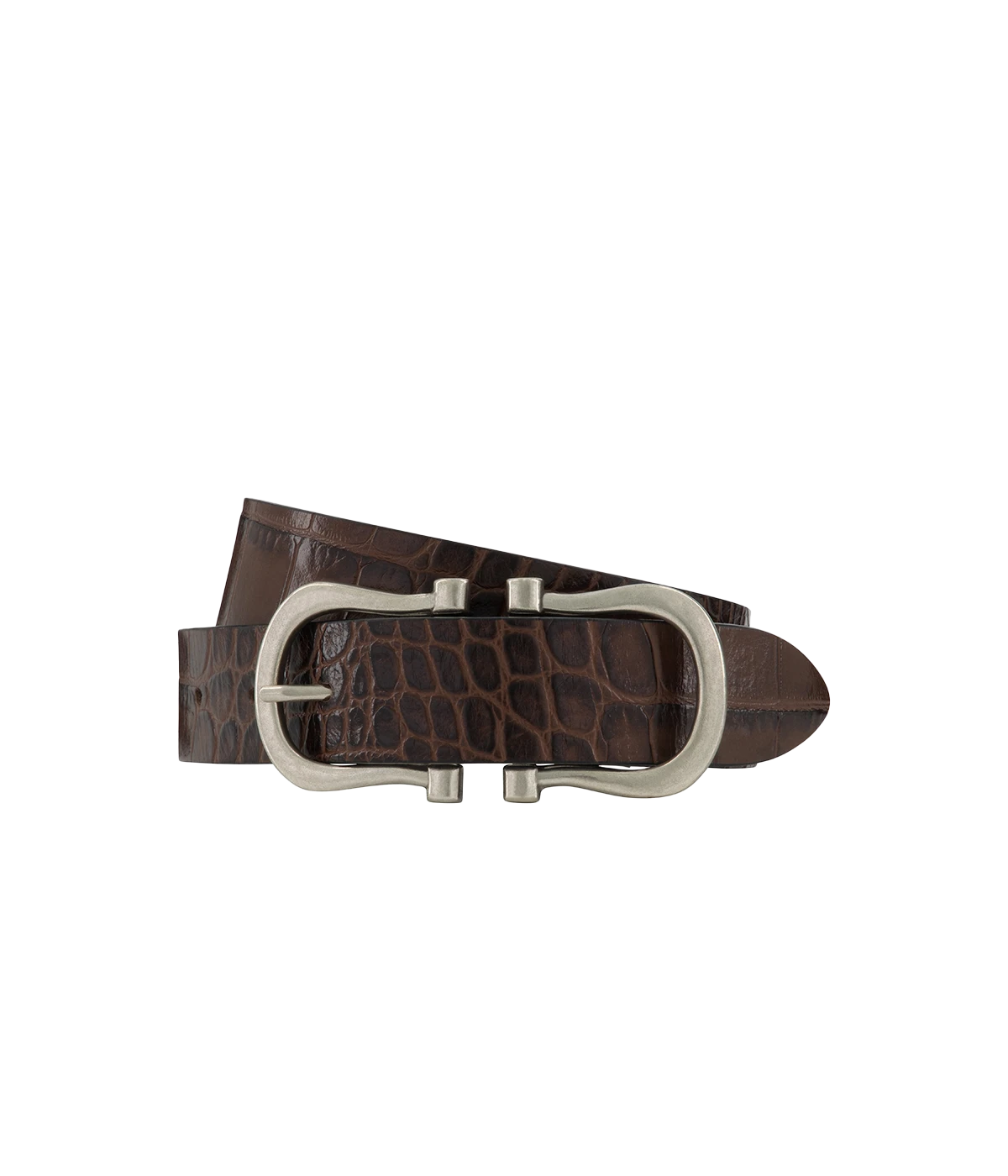 Baby Silver Nicky X Belt in Chocolate Crocodile