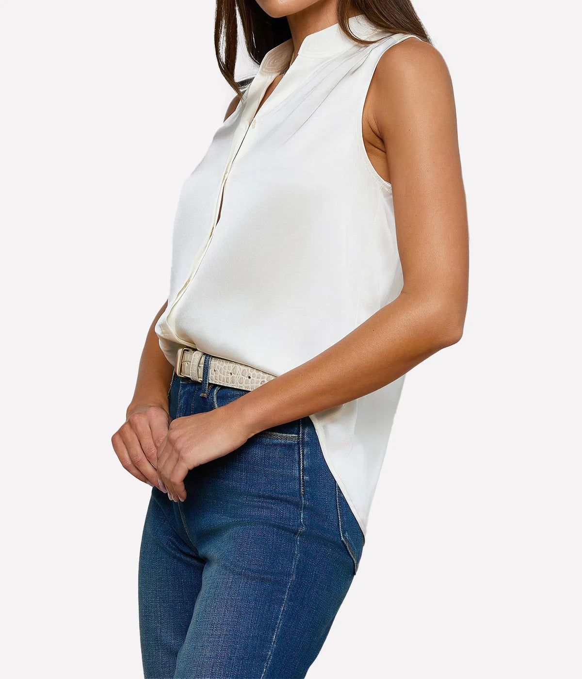 Phoebe Sleeveless Band Blouse In Ivory