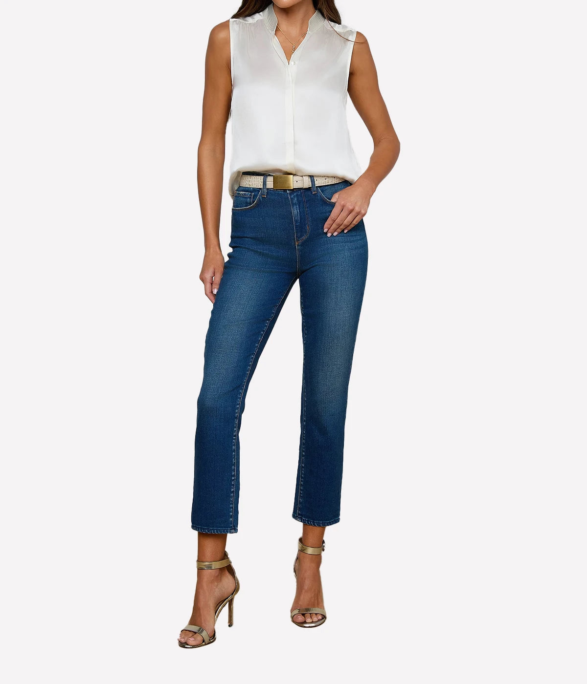 Phoebe Sleeveless Band Blouse In Ivory