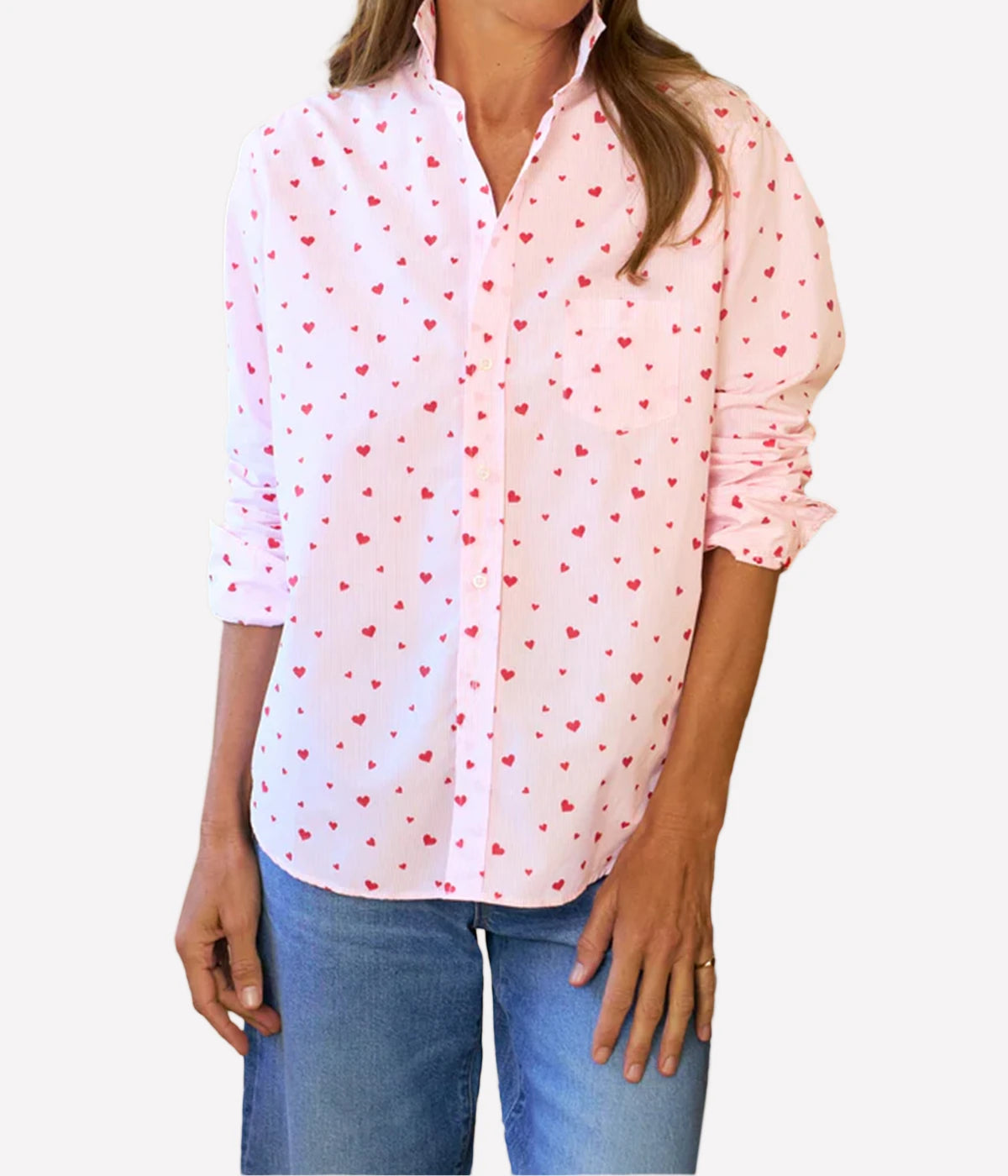 Silvio Button-Up Shirt in Pink Stripe Hearts