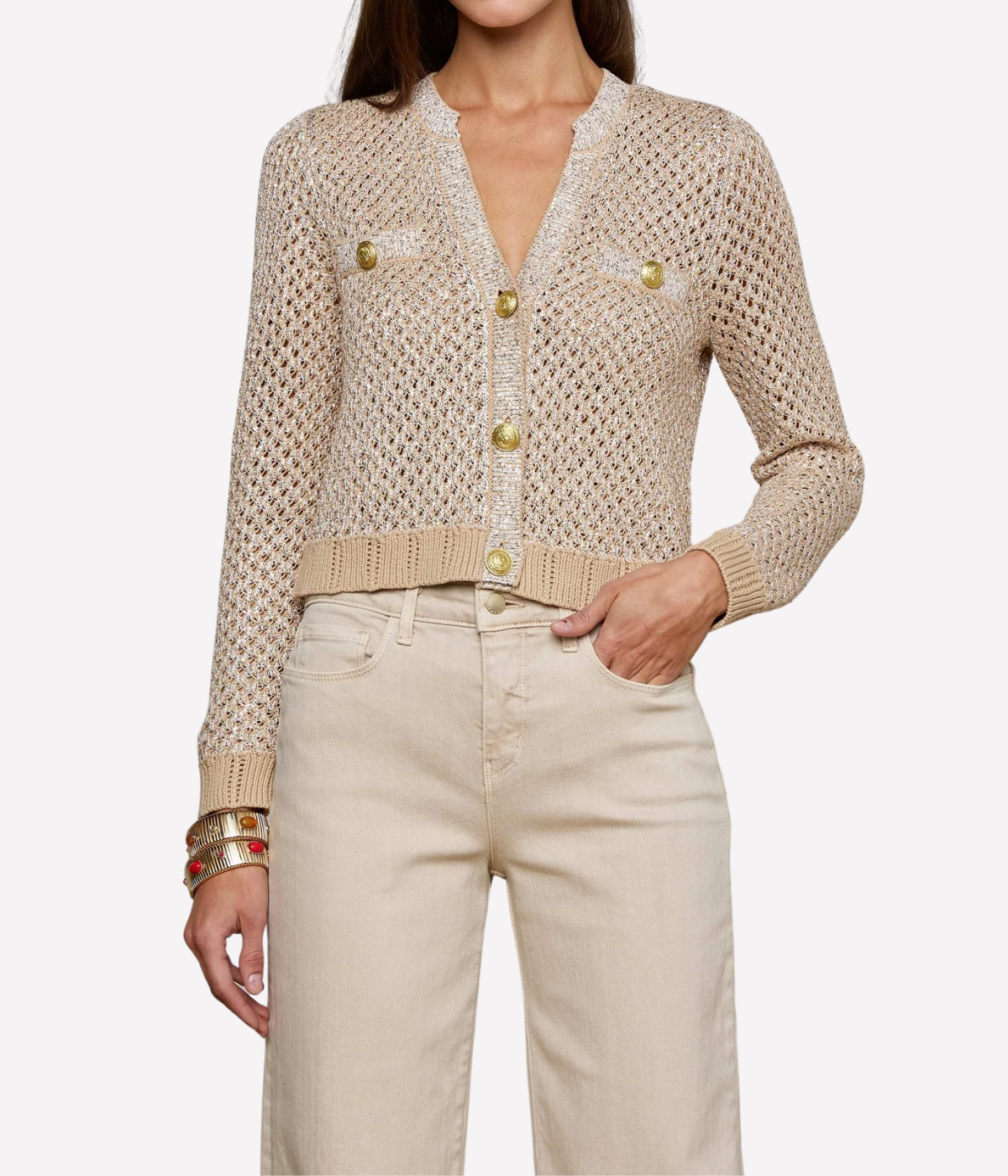 Blanca Sequin Cardigan in Natural Gold
