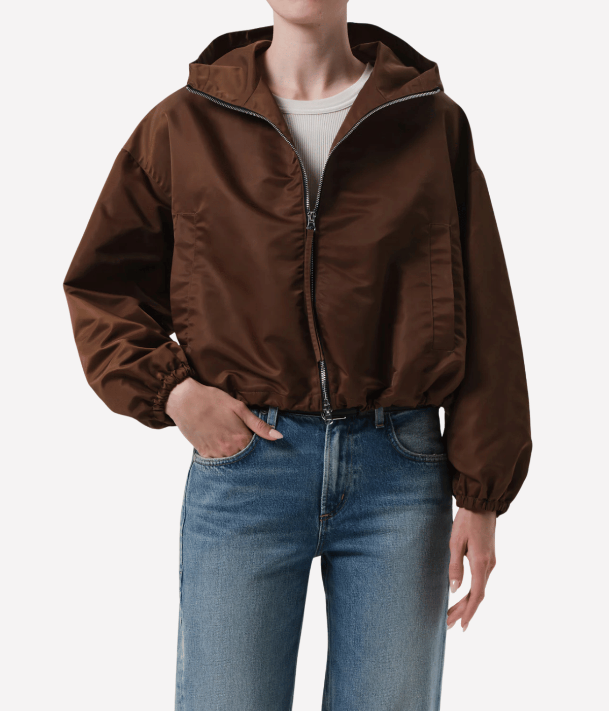 Cropped Windbreaker in Brown
