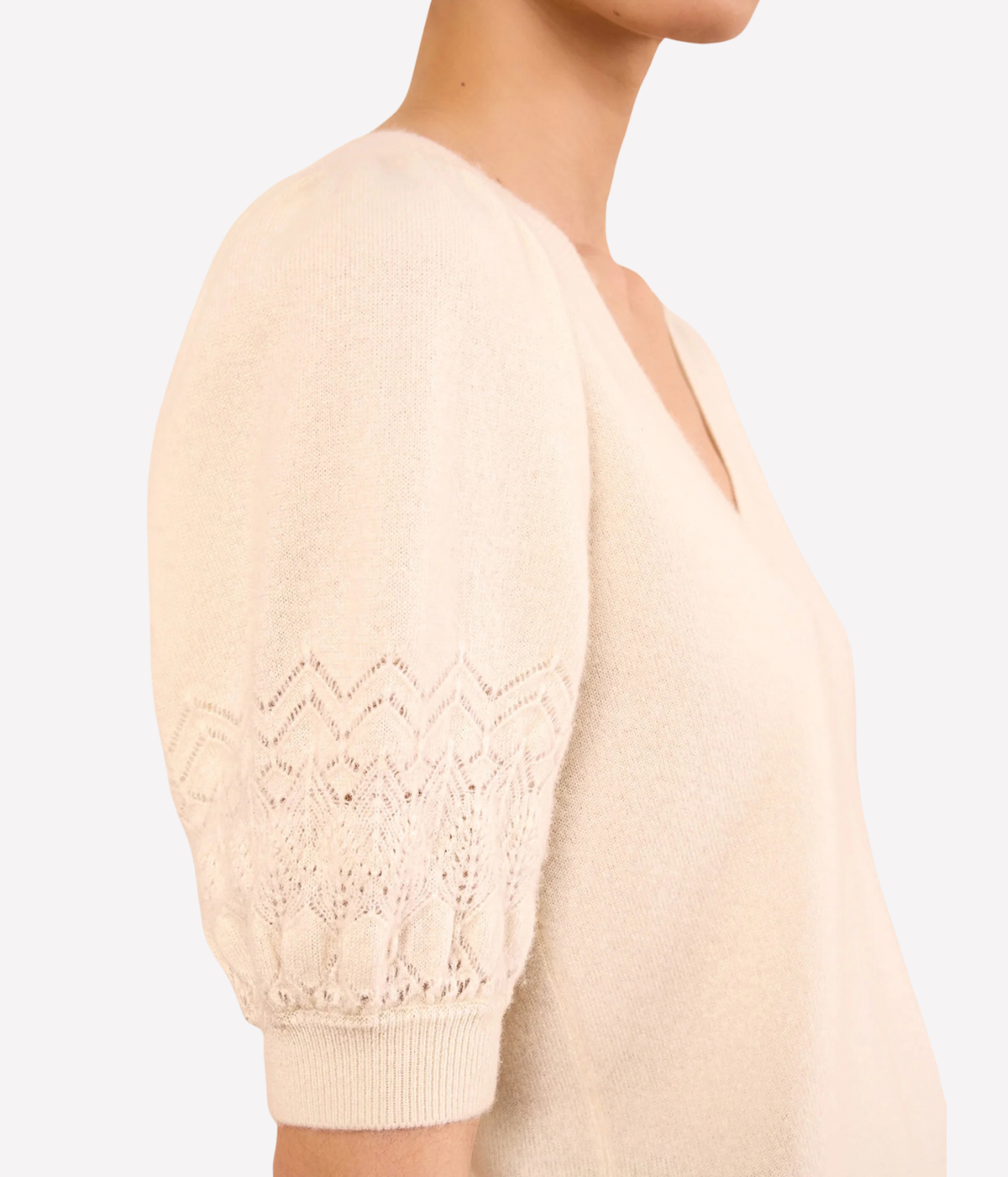 Reina Puff Cashmere Top In Pearl