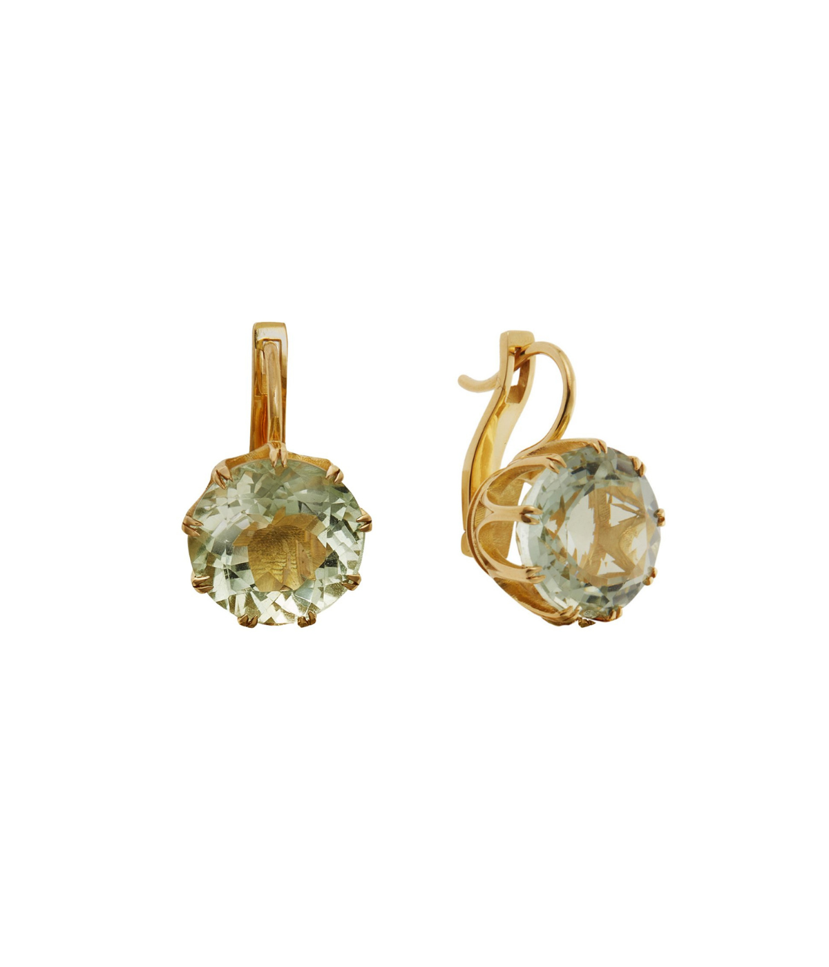 Green Amethyst Crown Earrings in 18K Yellow Gold