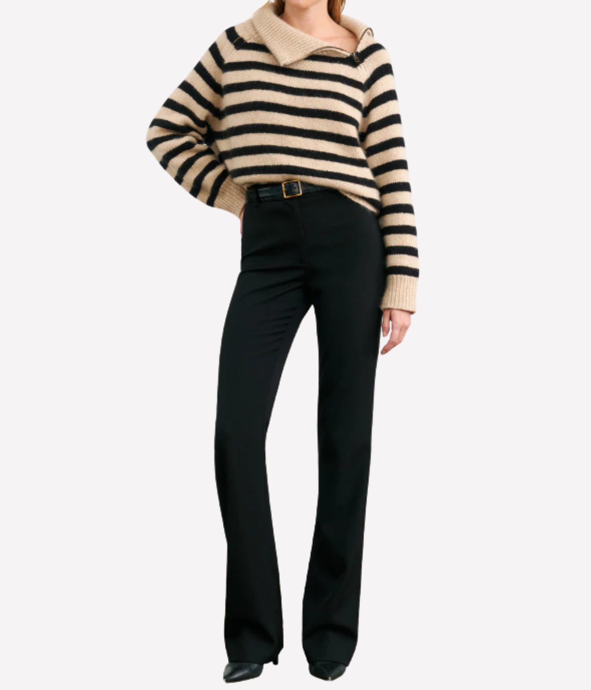 Raelynn Stripe Sweater in Parchment Black Stripe