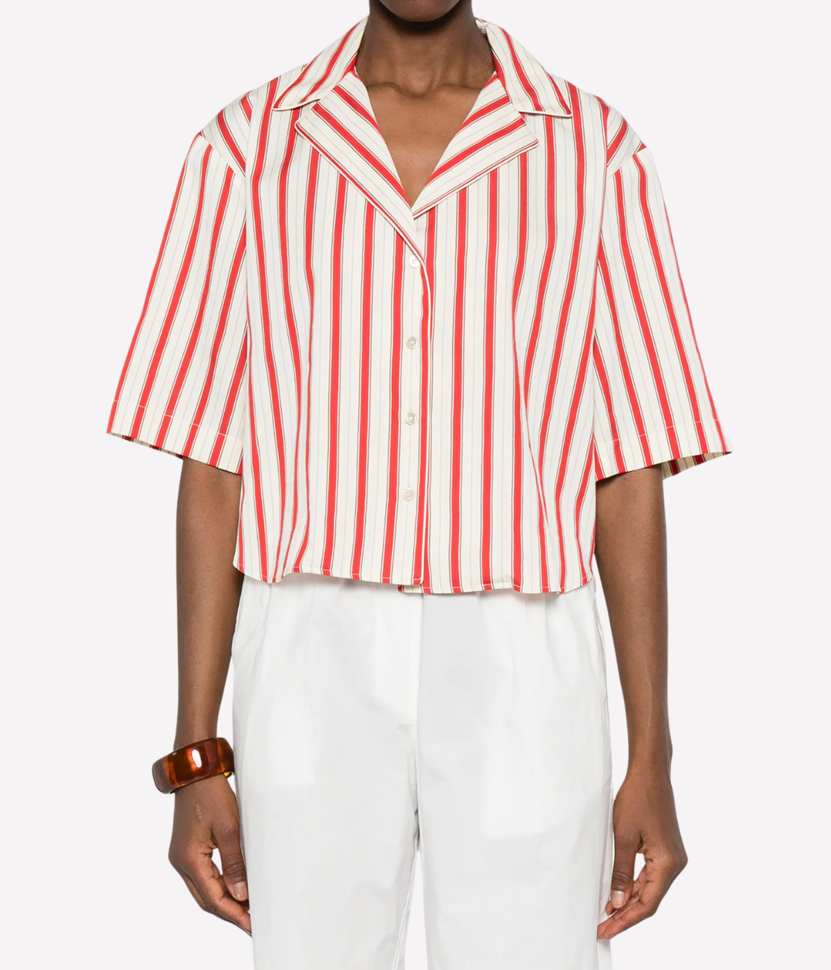 Contemporary Cotton Pinstriped Half Sleeves Shirt in Rouge