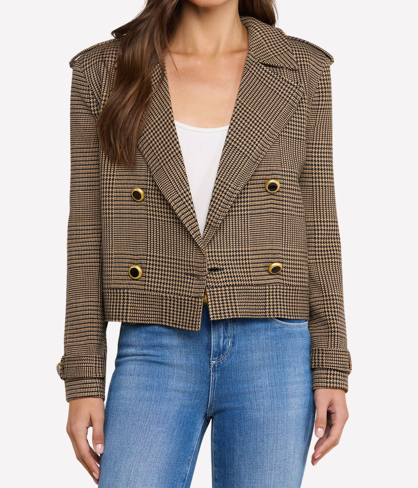 Xoey Cropped Trench In Brown Black Glen Plaid