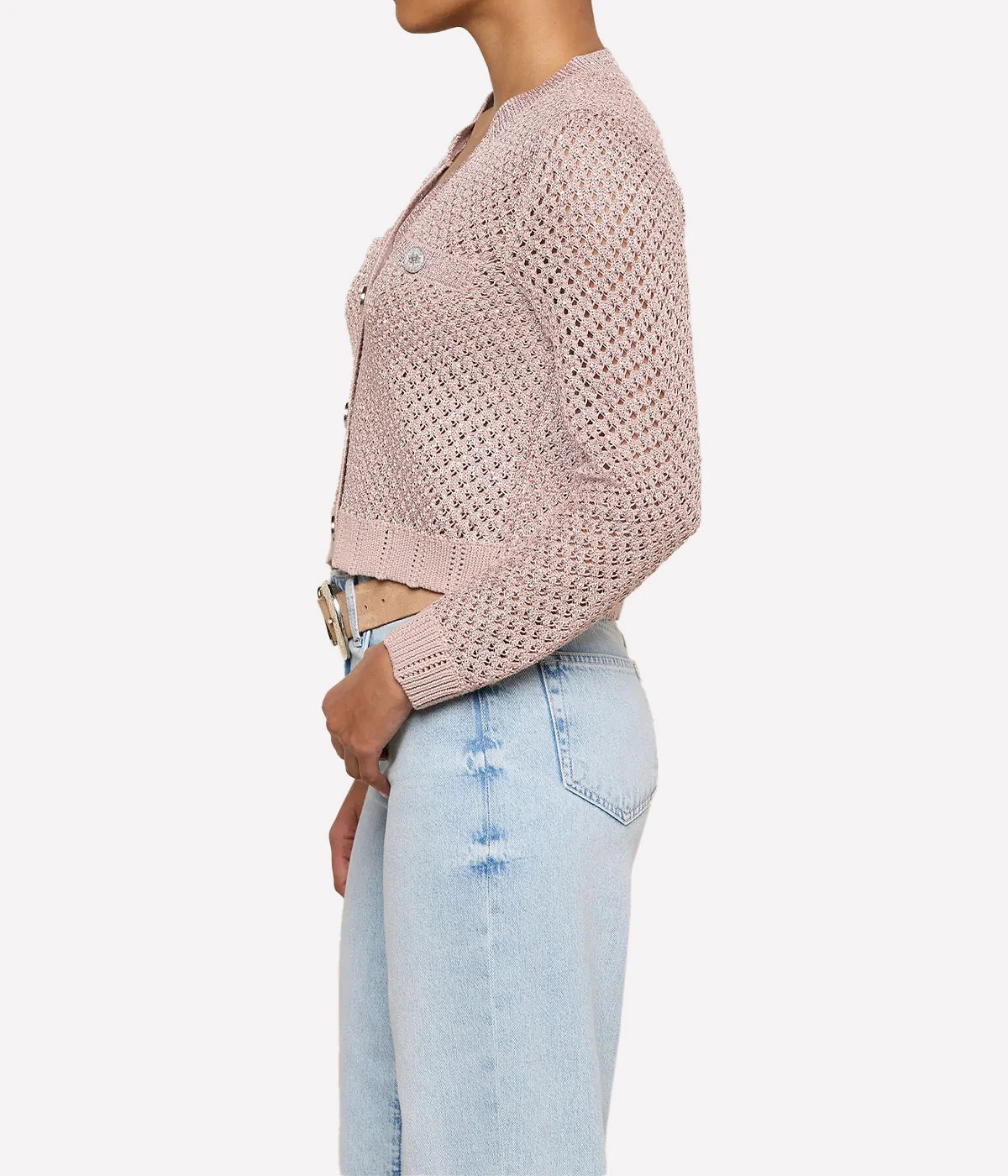 Blanca Sequin Crop Cardigan in Adobe Rose