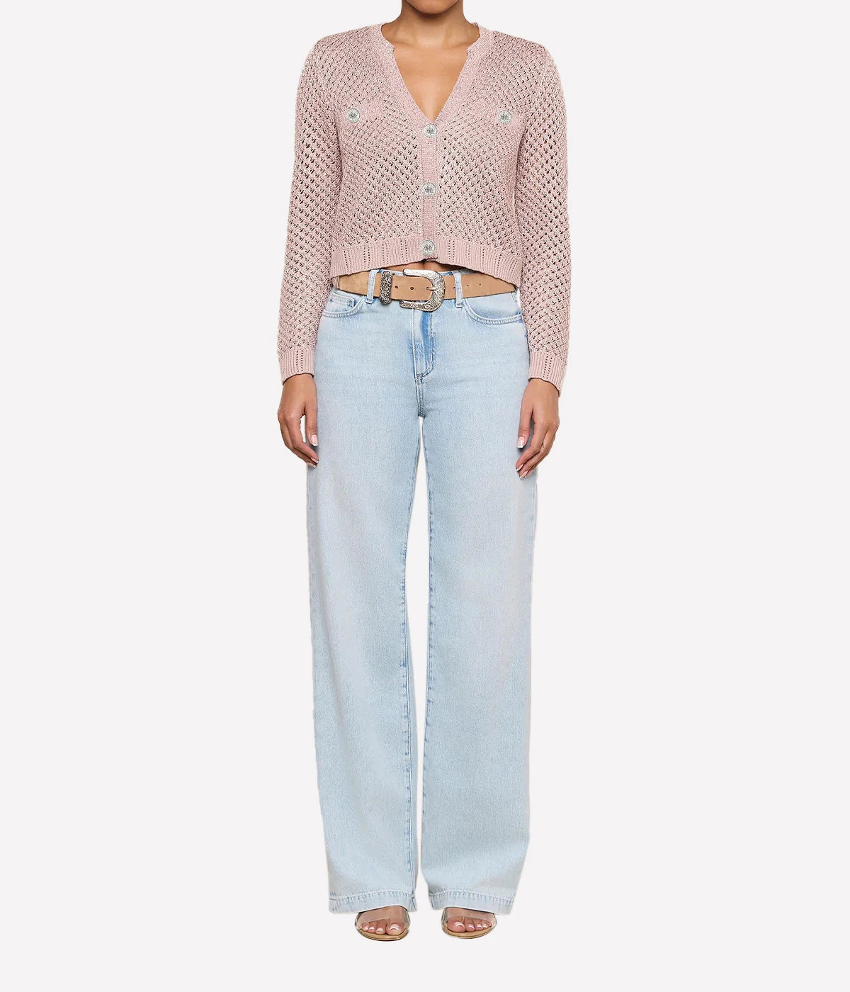 Blanca Sequin Crop Cardigan in Adobe Rose