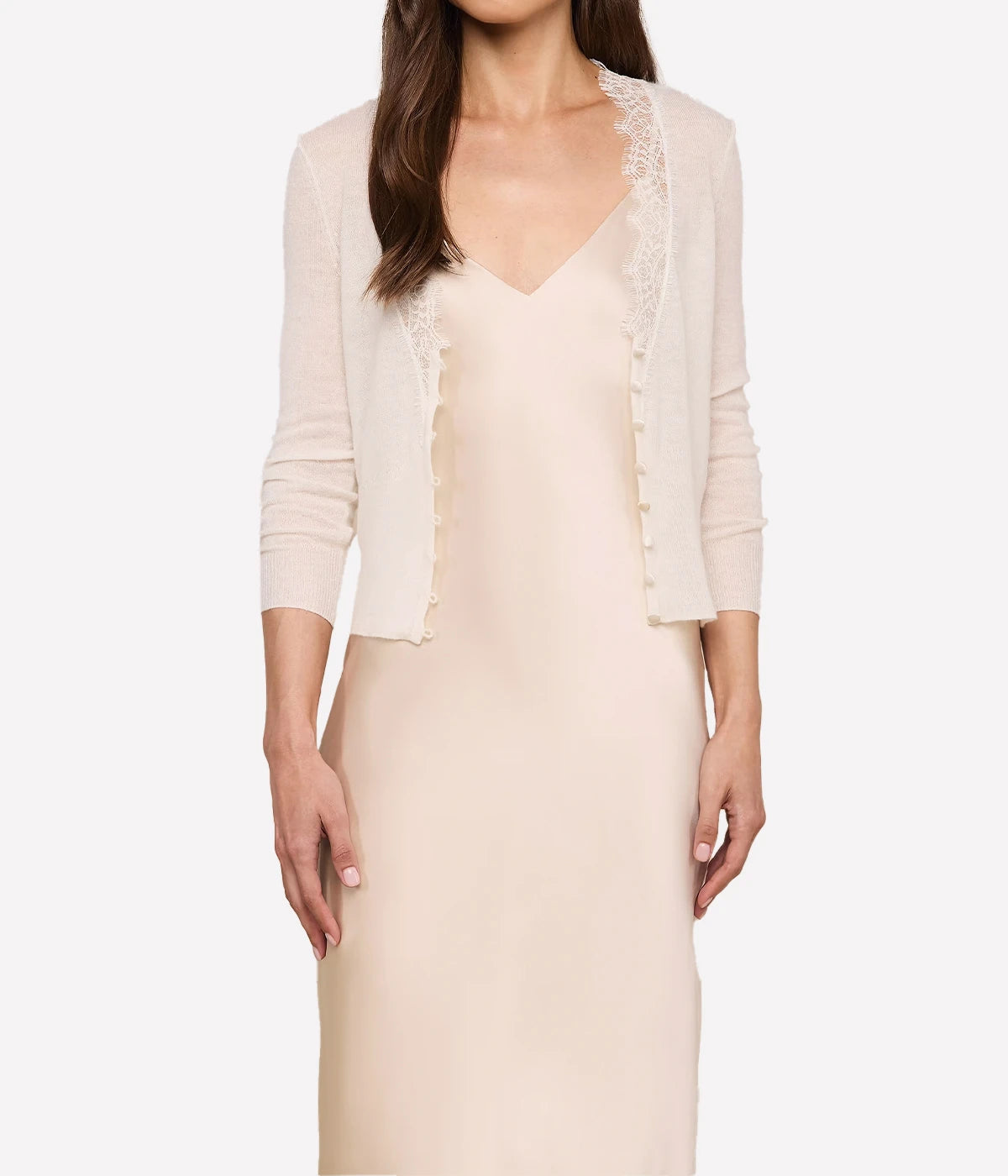 Eluna Lace Detail Cardigan In Ivory