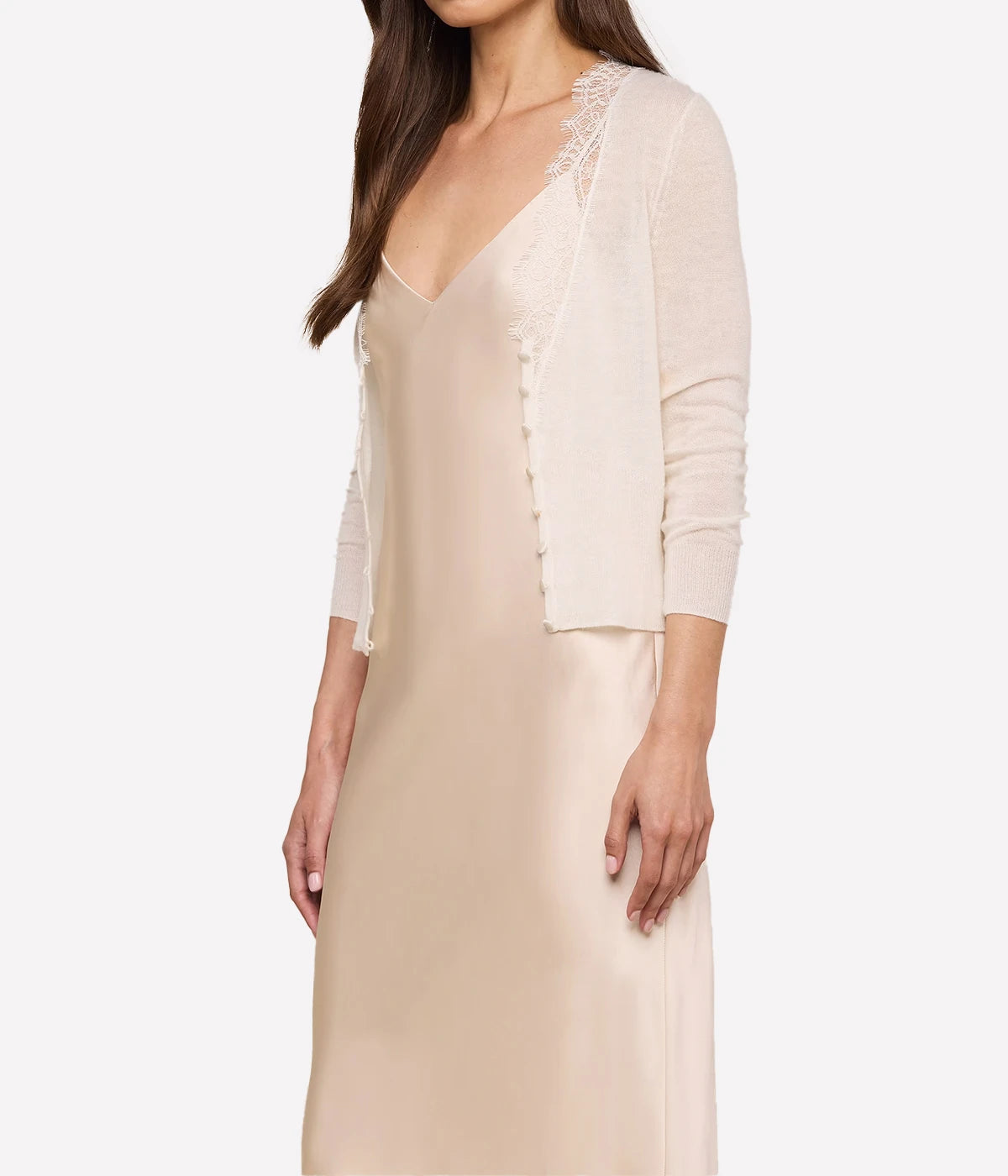 Eluna Lace Detail Cardigan In Ivory