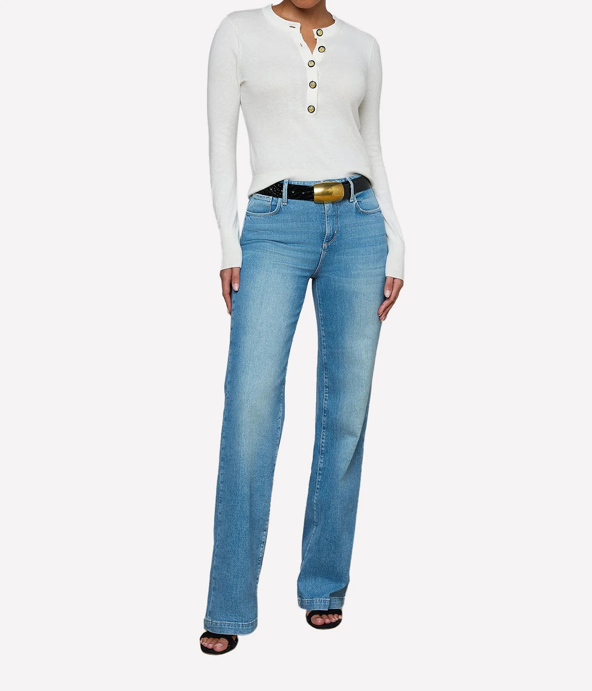 Ronda Knit Henley Pullover In Ivory Gold