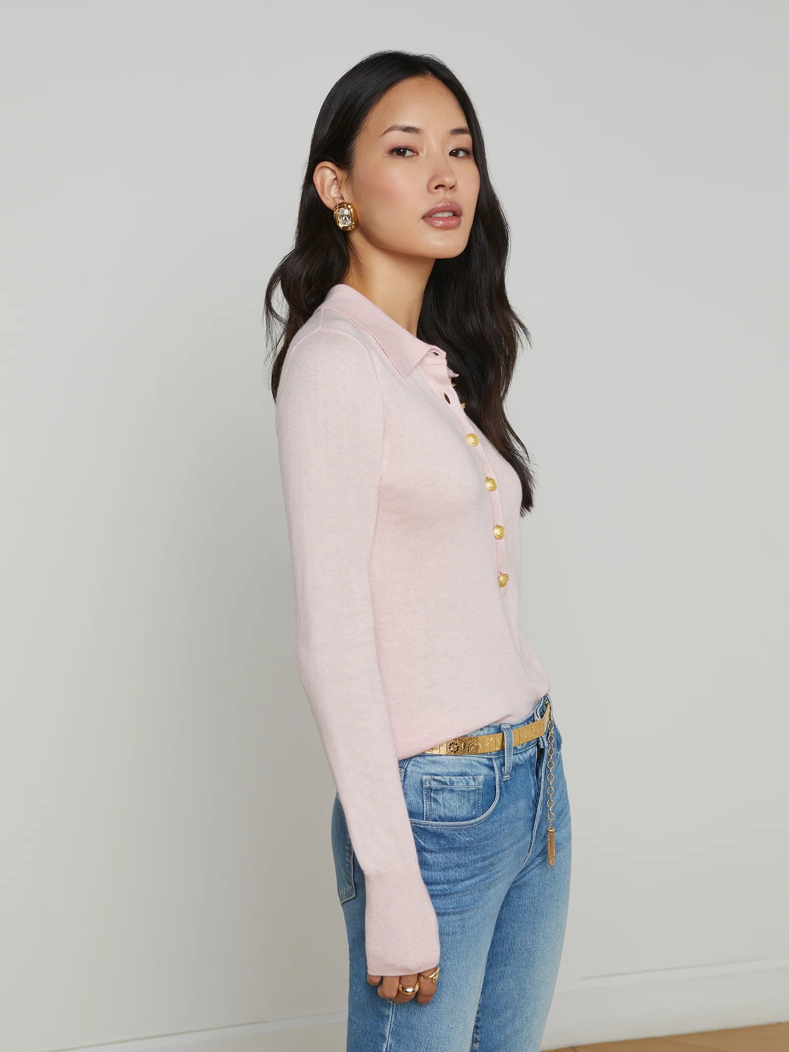 Sterling Collared Sweater in Pale Pink Gold
