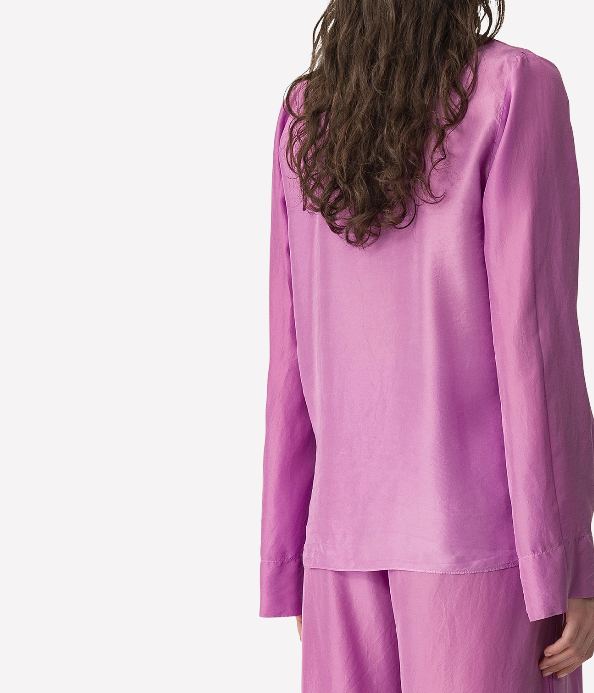 Habotai Silk Long Sleeves V Neck Shirt in burlesque