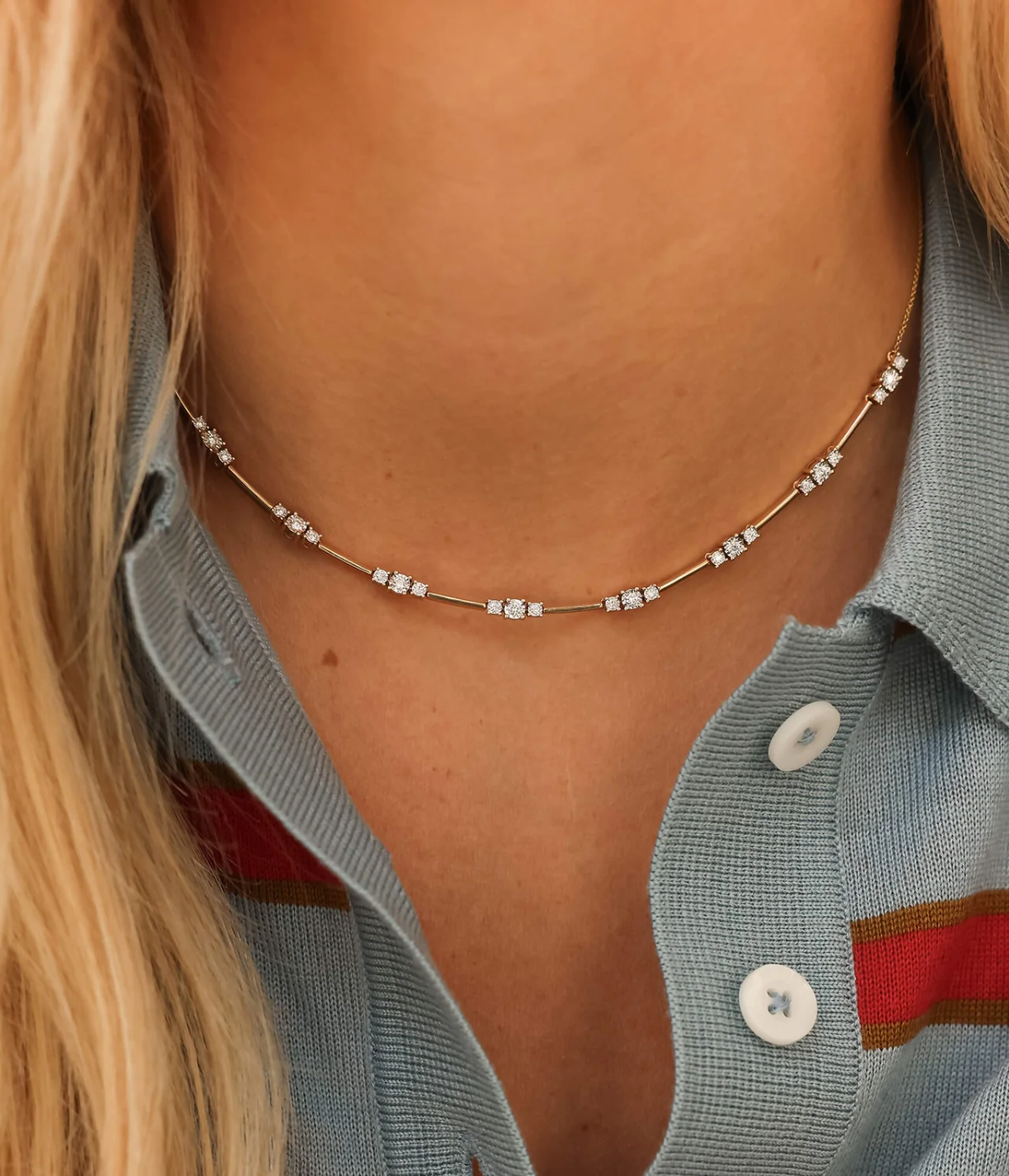 Ava Bea Spaced Tennis Necklace in 14k Yellow Gold